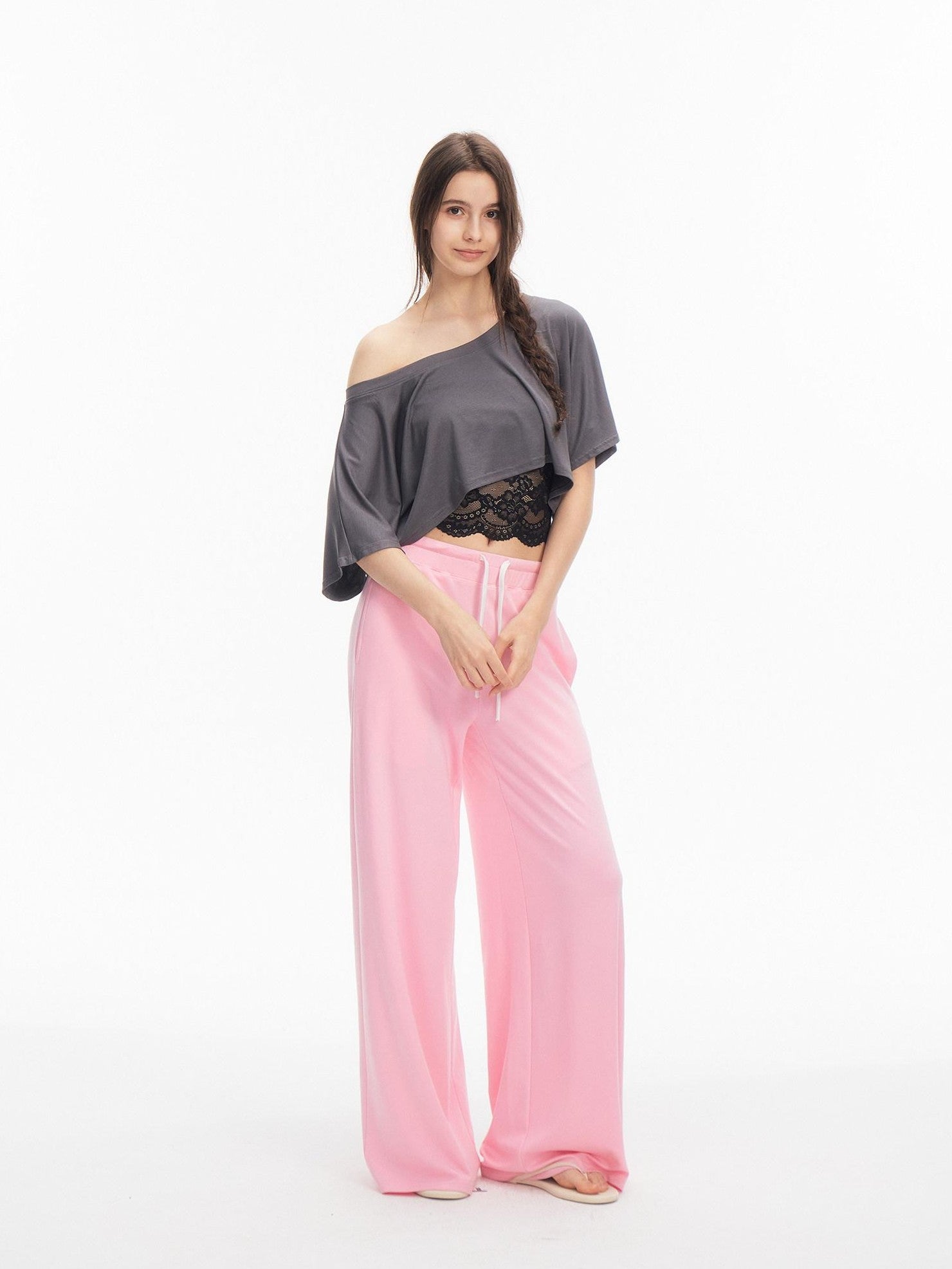 innerflow Two Tone Cutout Drapey Crop Two Piece Women&