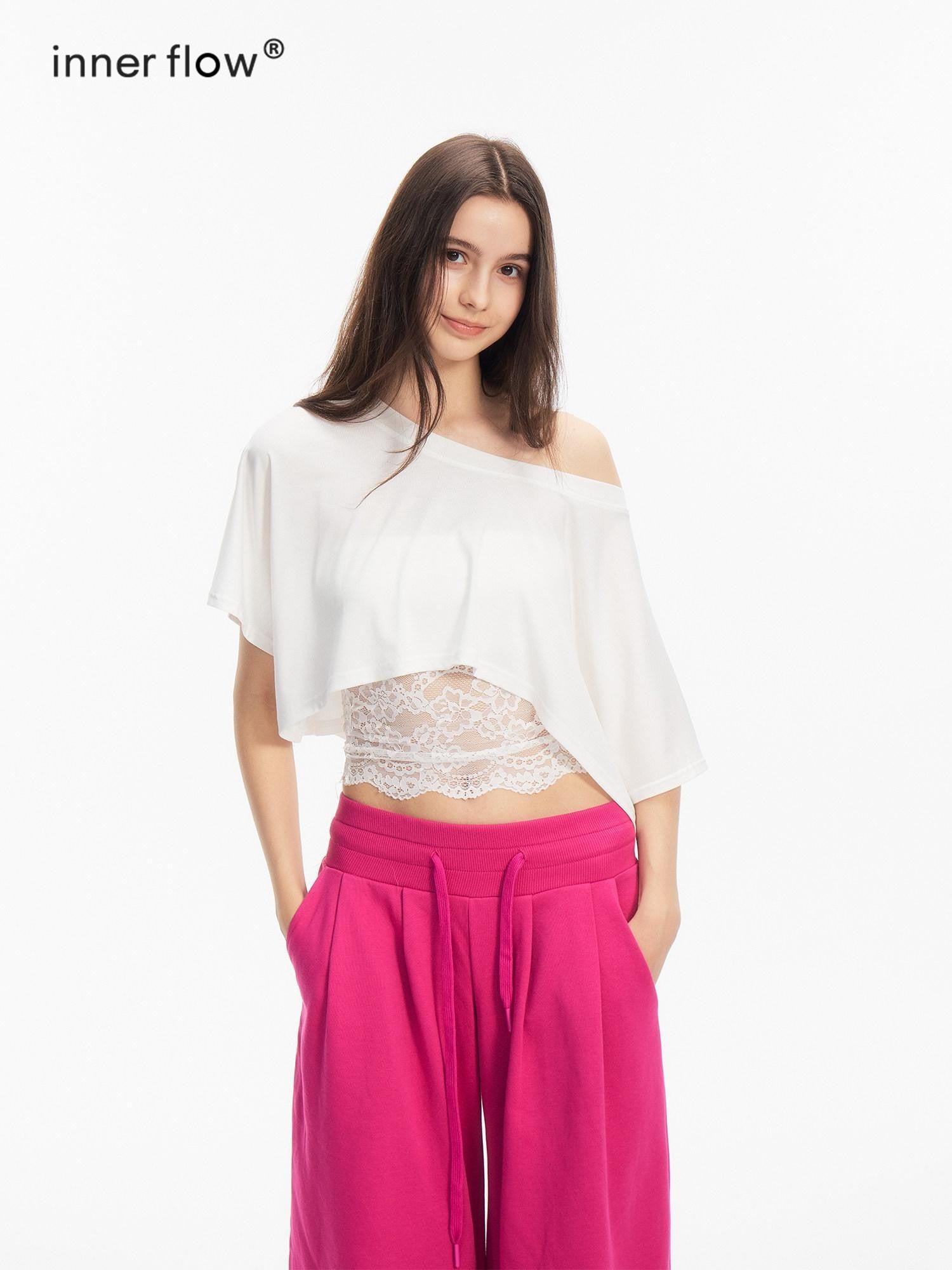 innerflow Two Tone Cutout Drapey Crop Two Piece Women&