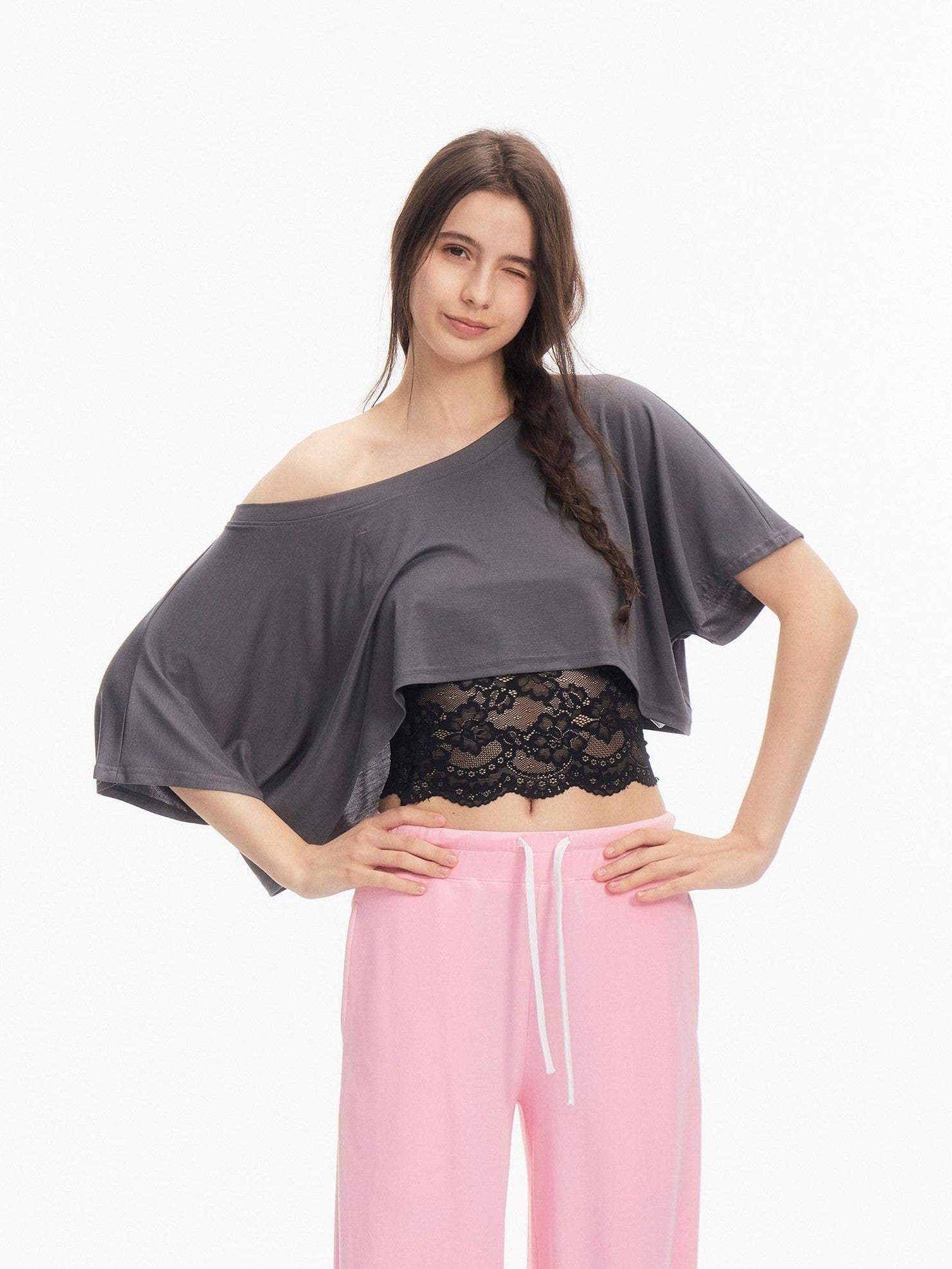 innerflow Two Tone Cutout Drapey Crop Two Piece Women&