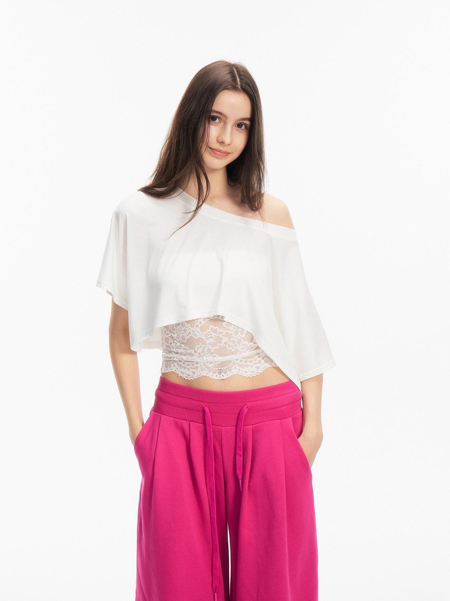innerflow Two Tone Cutout Drapey Crop Two Piece Women&