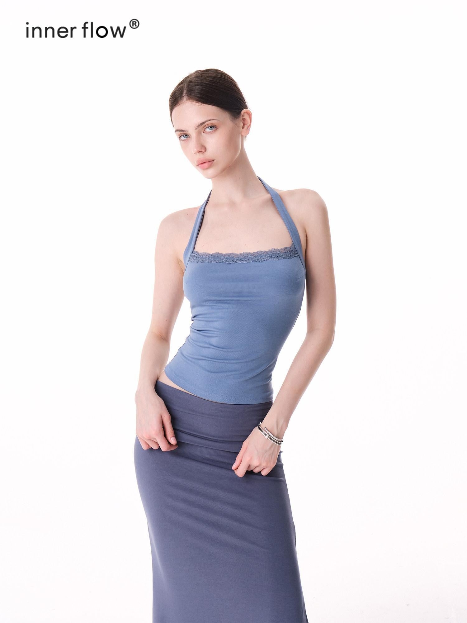 innerflow Two Tone Lace Back Cropped Fitted Women&
