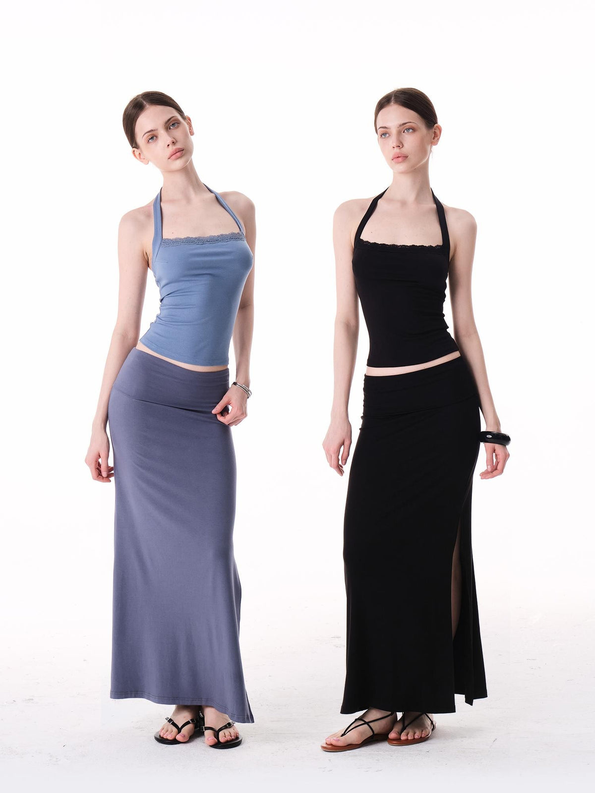 innerflow Two Tone Rolled Hem Side Slit Drapey Slim Fit Women&