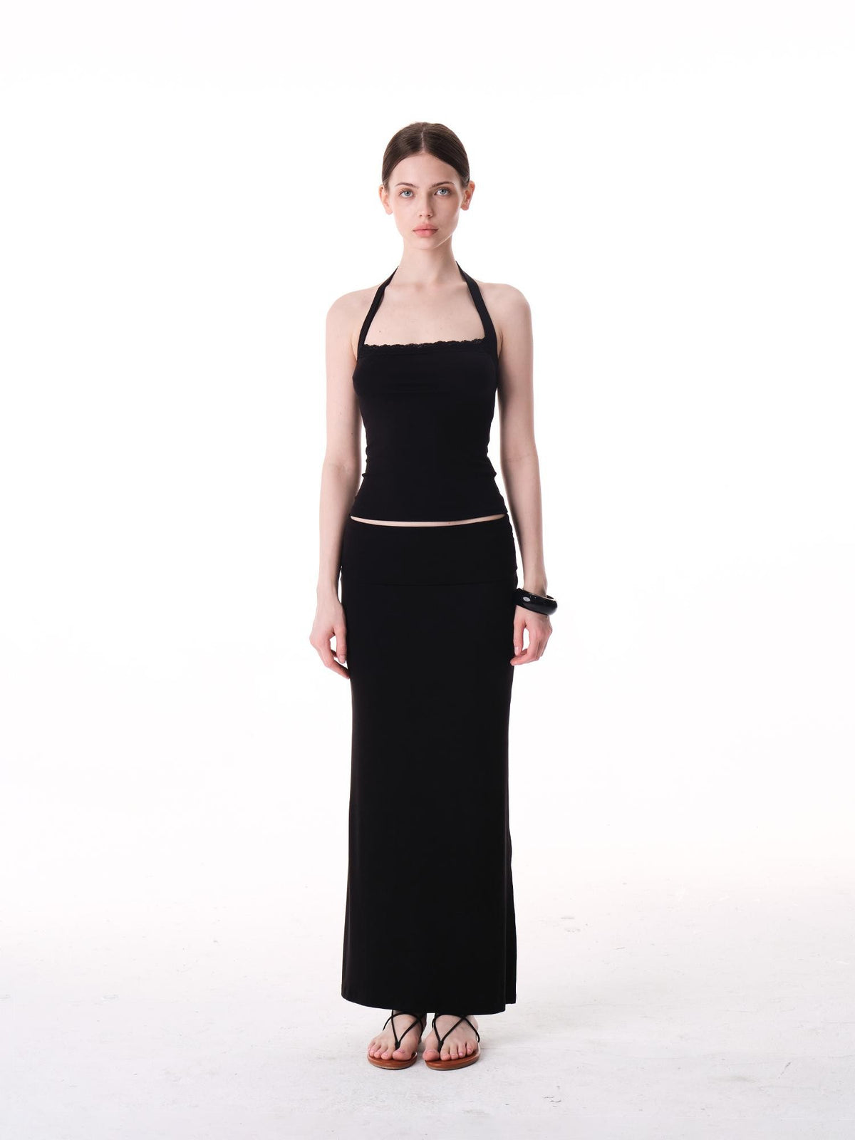 innerflow Two Tone Rolled Hem Side Slit Drapey Slim Fit Women&