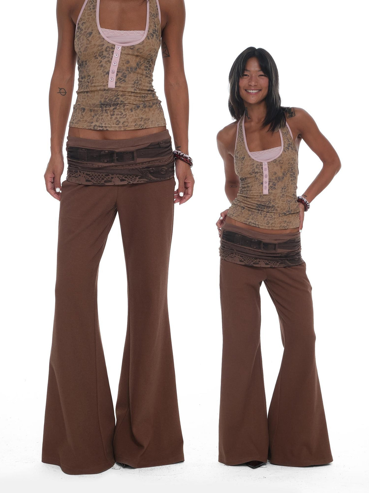 innerflow Vintage Low Rise Waistband Print Micro Flare Women&