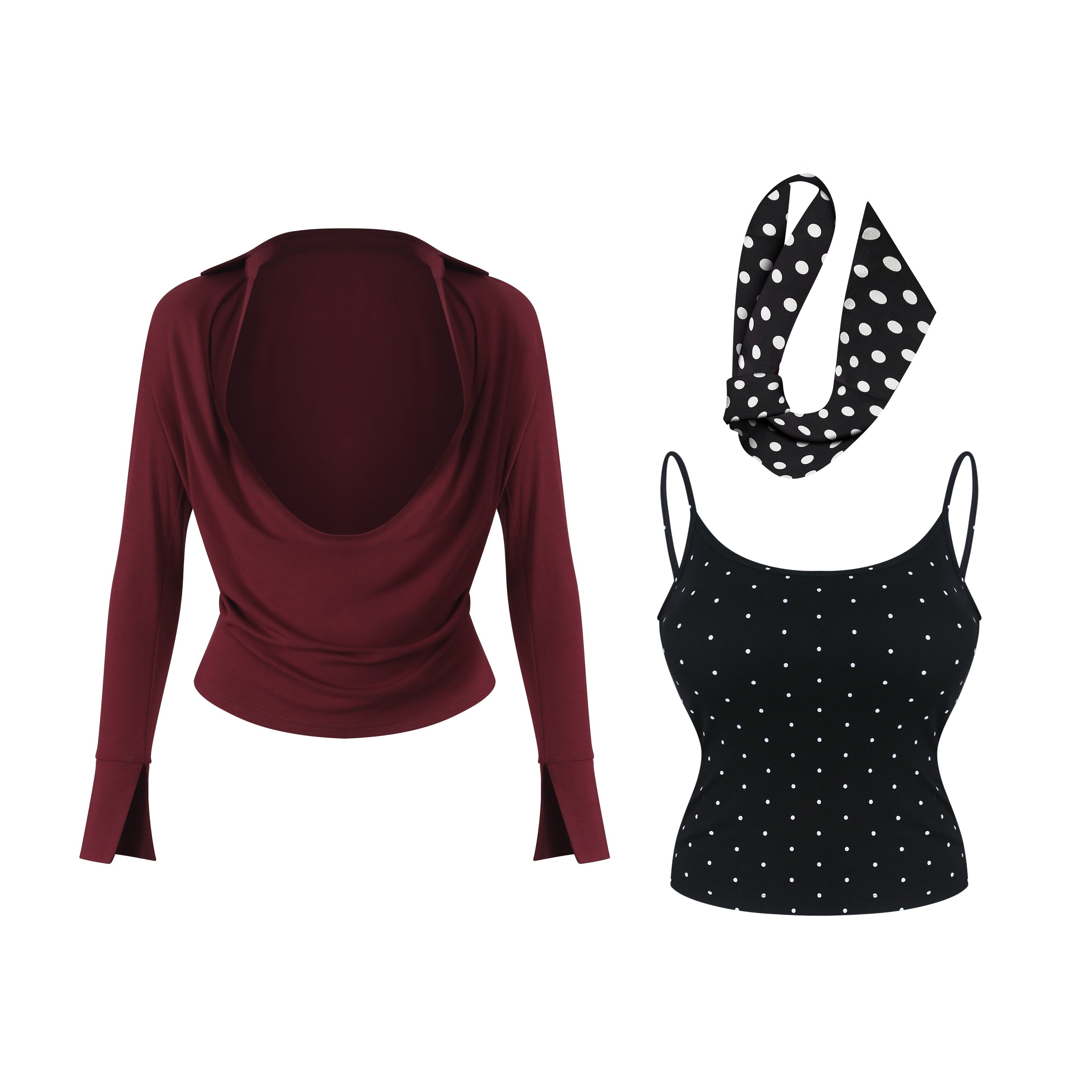 innerflow_Wine_Red_Polka_Dot_Two_Piece_Halter_Ribbon_Women&