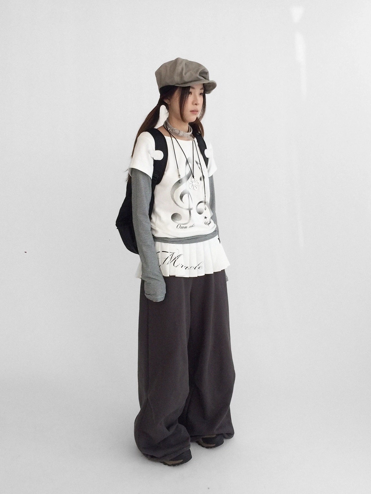 innomoood 100 Percent Cotton Commuter Wide Leg Raw Hem Elastic Waist Women Pants