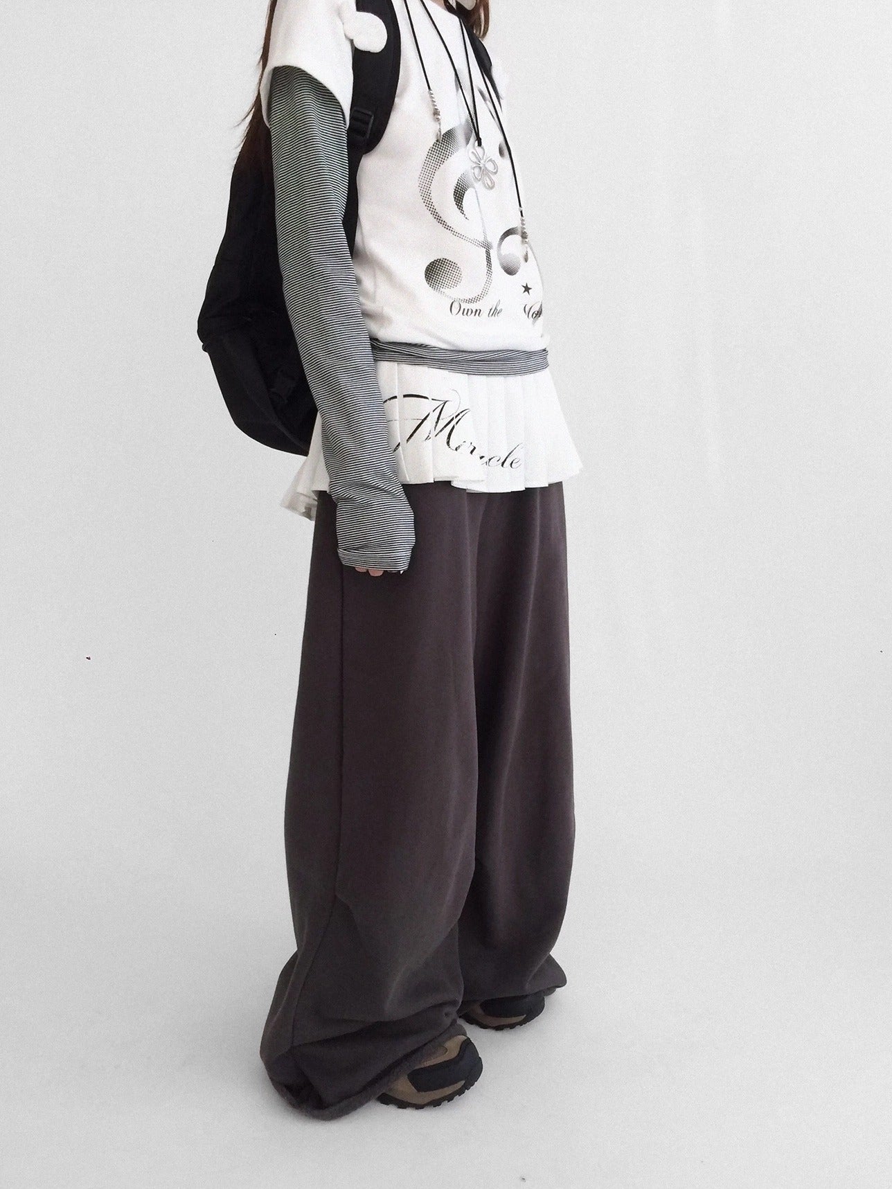 innomoood 100 Percent Cotton Commuter Wide Leg Raw Hem Elastic Waist Women Pants