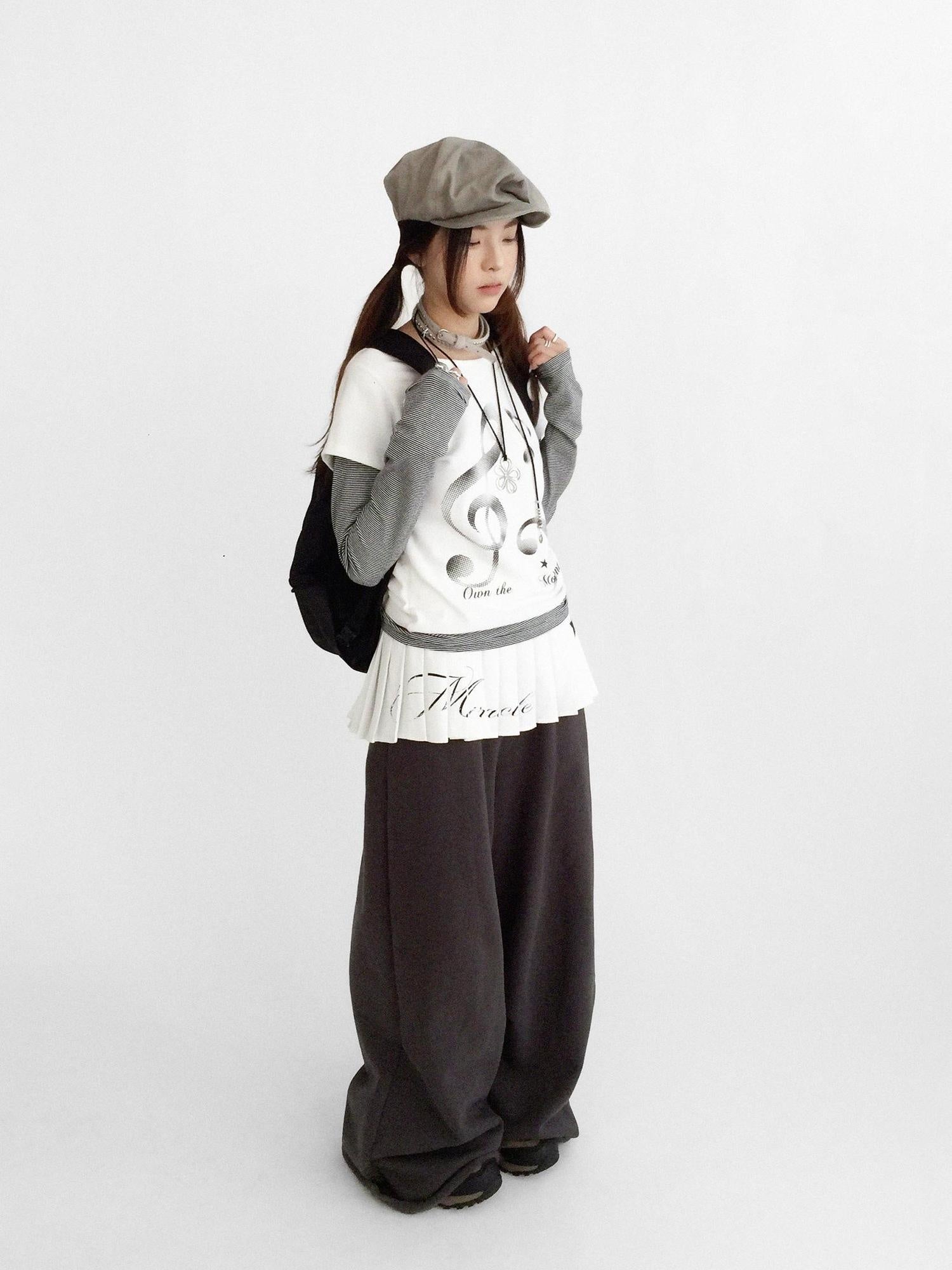 innomoood 100 Percent Cotton Commuter Wide Leg Raw Hem Elastic Waist Women Pants