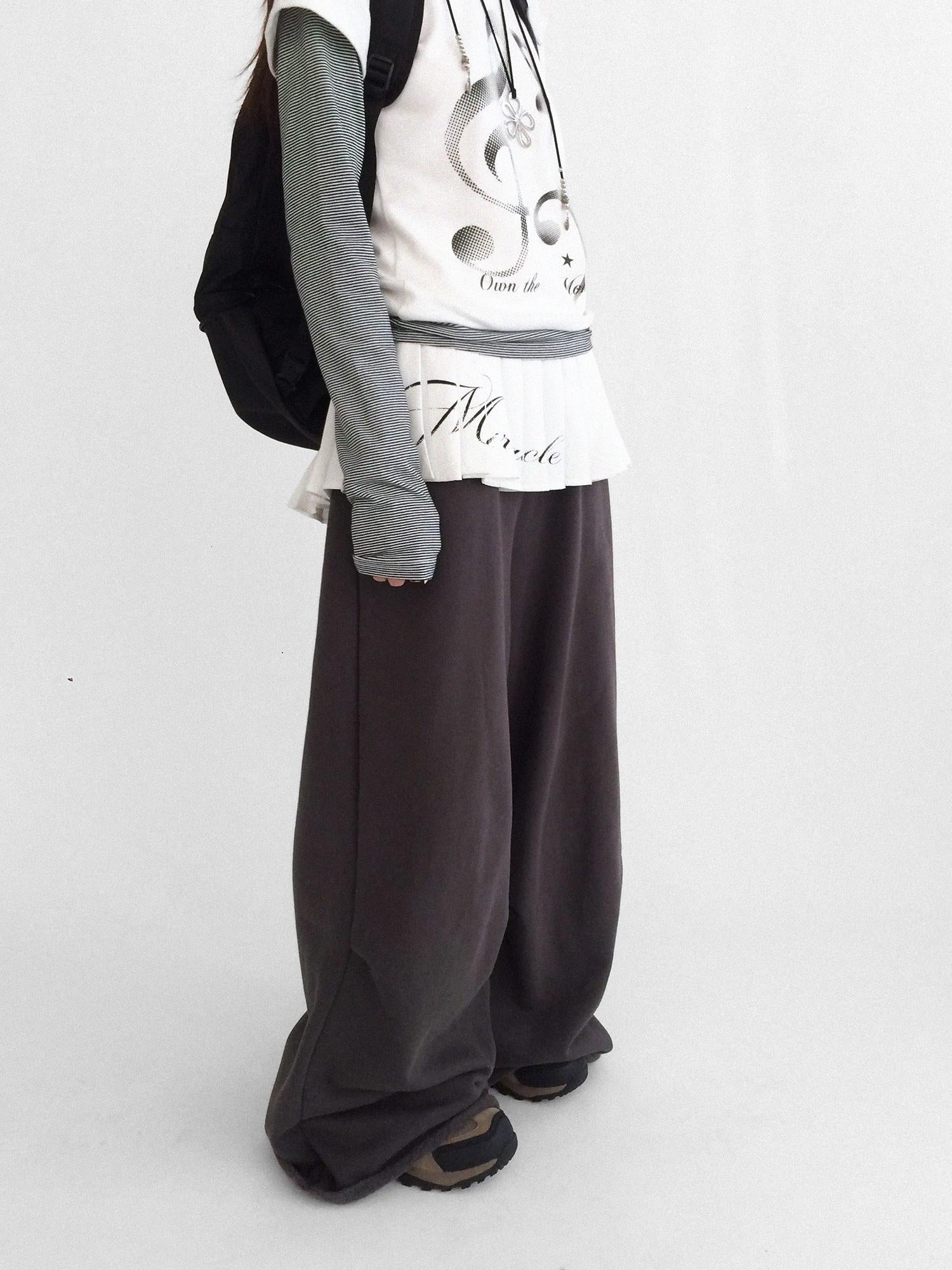 innomoood 100 Percent Cotton Commuter Wide Leg Raw Hem Elastic Waist Women Pants