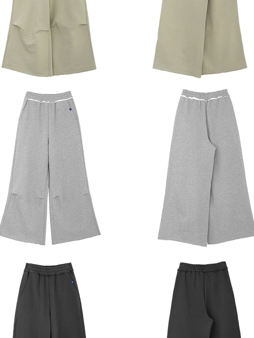 innomoood 100 Percent Cotton Commuter Wide Leg Raw Hem Elastic Waist Women Pants