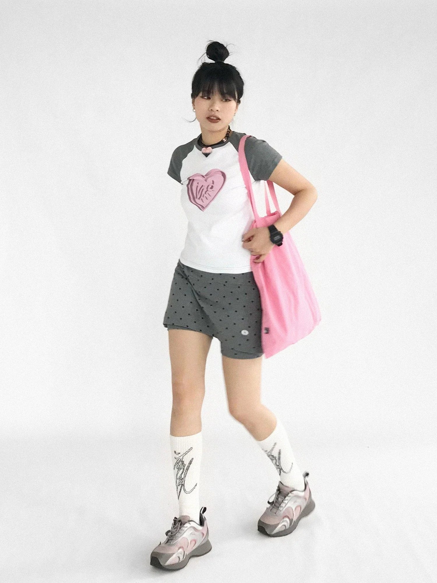 3D Heart Digital Print Fitted Crop Tee Y2K