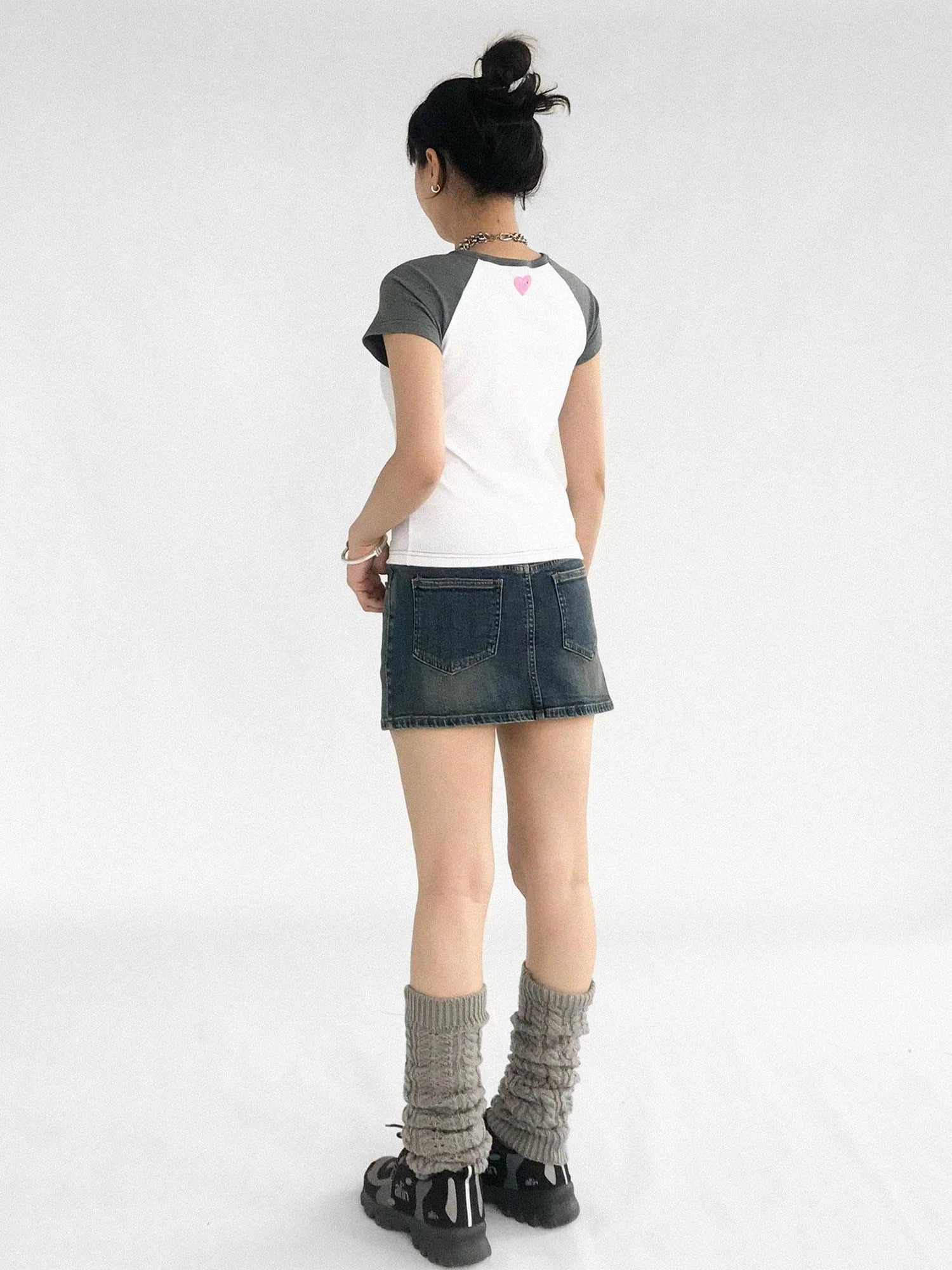 3D Heart Digital Print Fitted Crop Tee Y2K