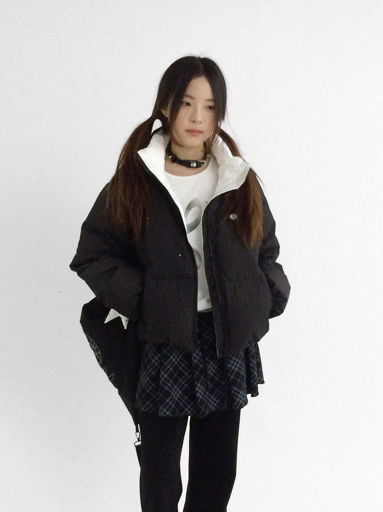 innomoood 90% White Duck Down Handpainted Print Loose Short Casual Women Down Jacket