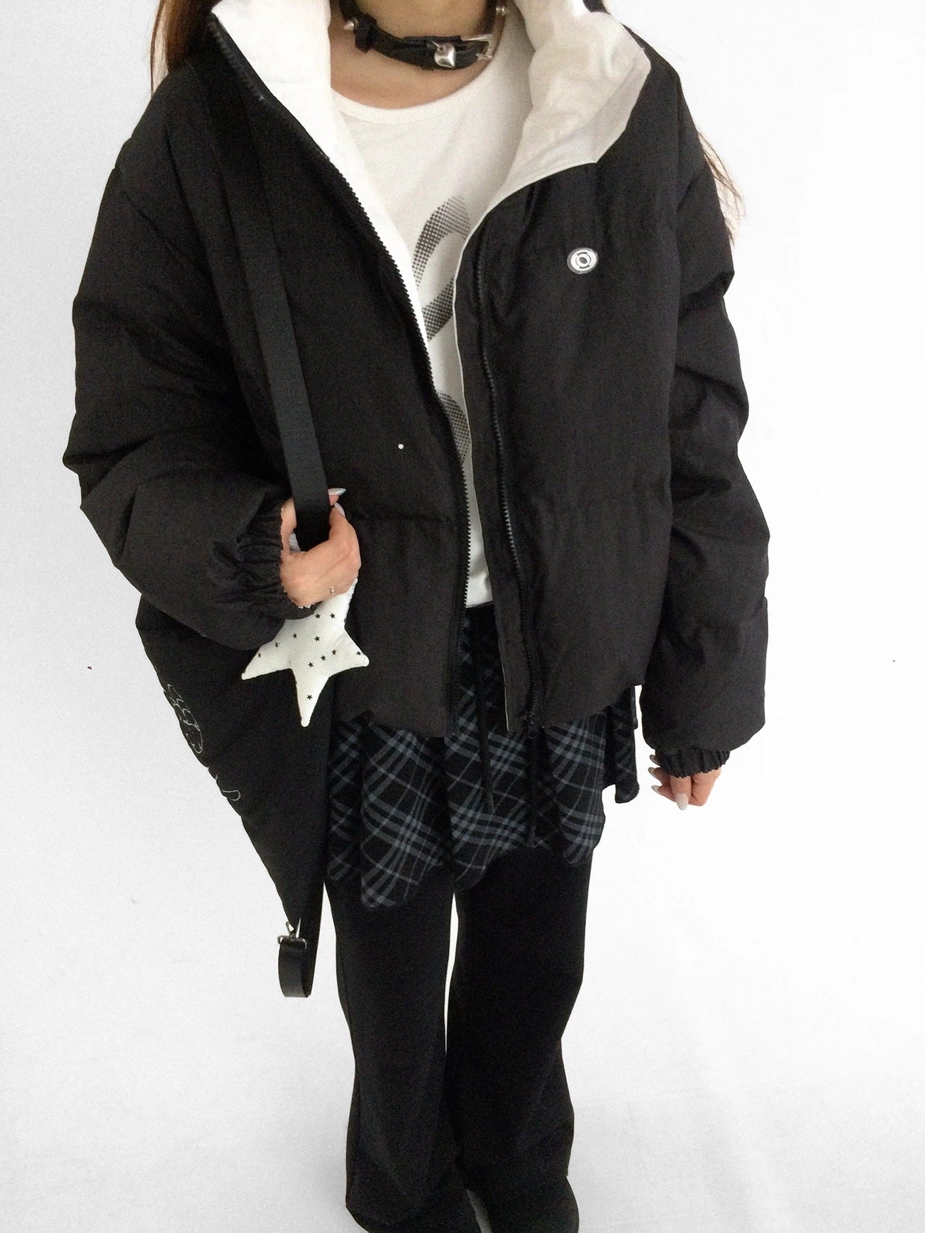 innomoood 90% White Duck Down Handpainted Print Loose Short Casual Women Down Jacket