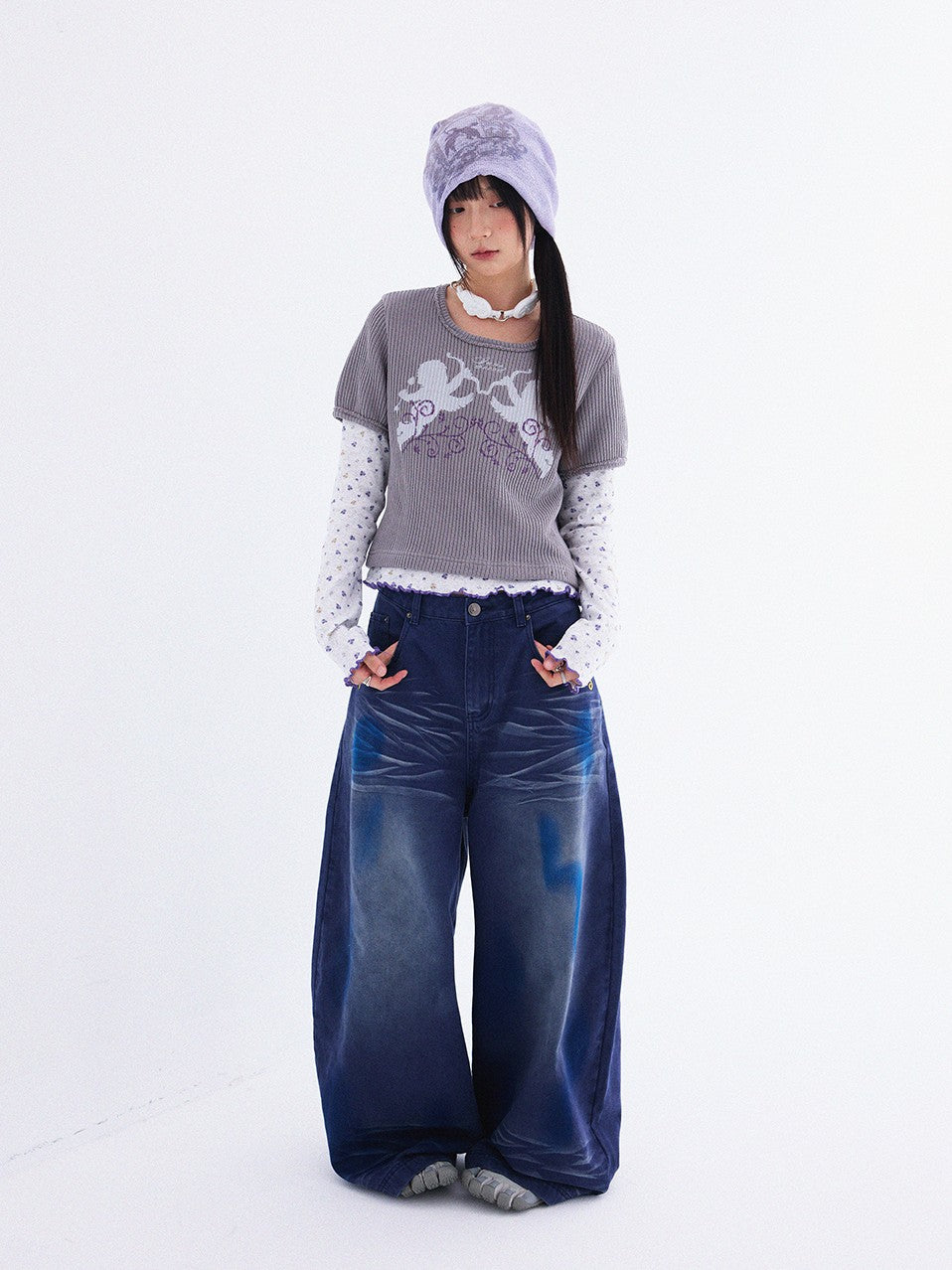 innomoood Angel Vine Print Puff Sleeve Women&