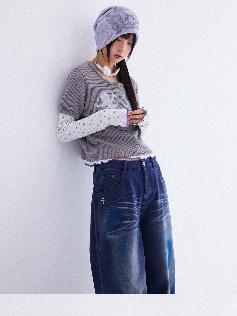 innomoood Angel Vine Print Puff Sleeve Women&