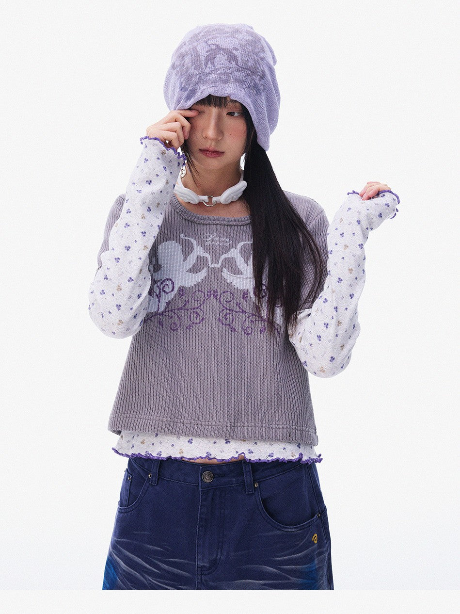innomoood Angel Vine Print Puff Sleeve Women&