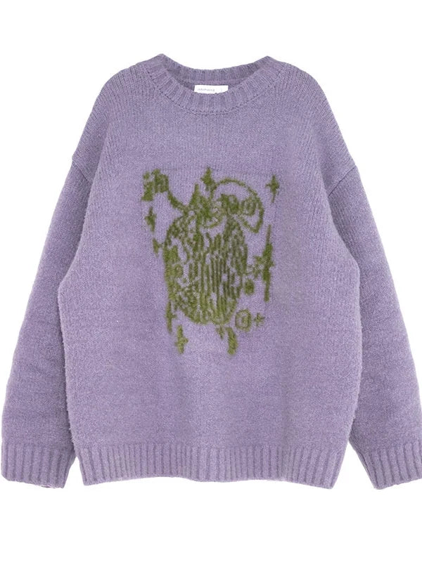 Apple Jacquard Textured Wool Sweater V-Neck T-Shirt Long-Sleeve