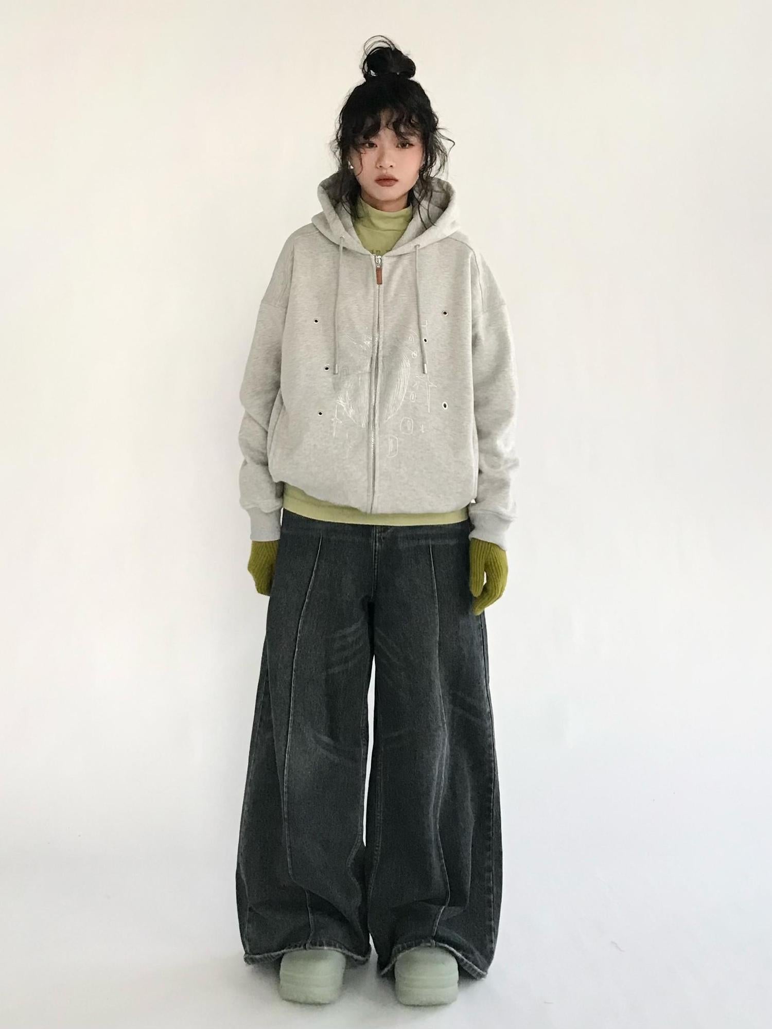 innomoood Apple Line Art Silver Print Fleece Hoodie
