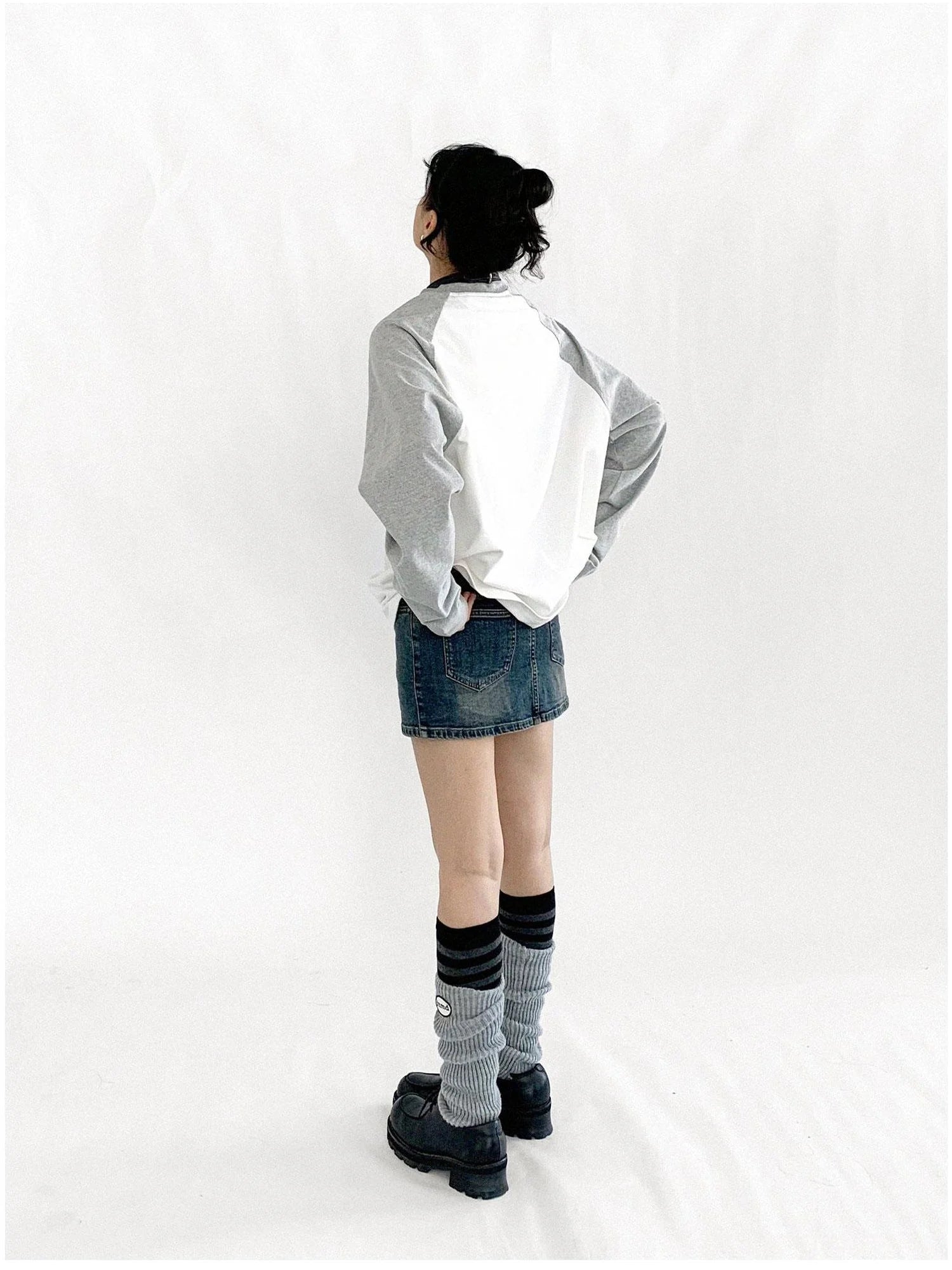 Apple Stitch Line Print T-shirt Long Sleeve Raglan Unisex