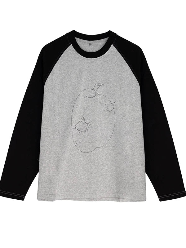 Apple Stitch Line Print T-shirt Long Sleeve Raglan Unisex