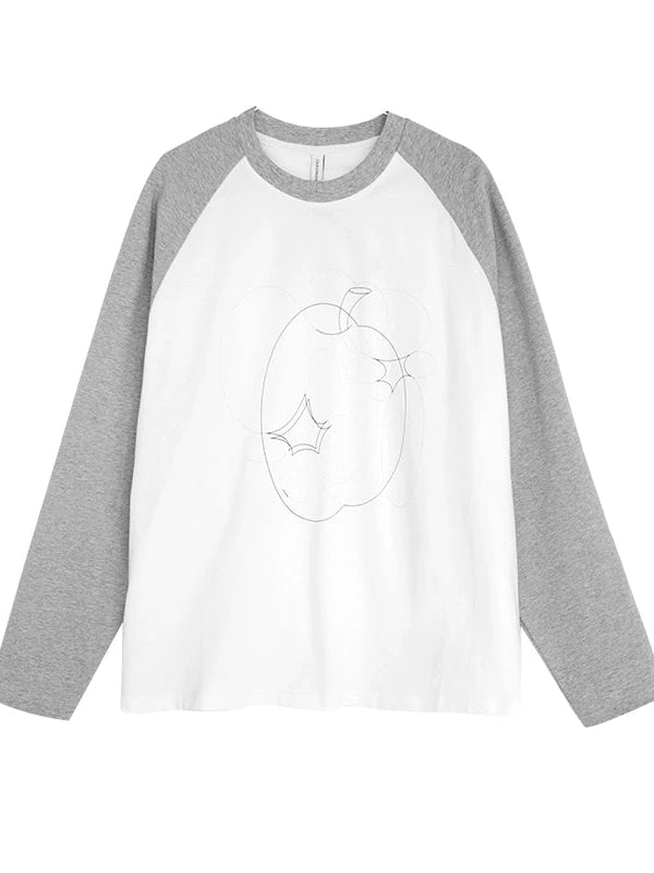 Apple Stitch Line Print T-shirt Long Sleeve Raglan Unisex