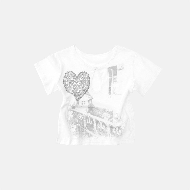 innomoood Bamboo White Heart Print Hollowout Vintage Women&