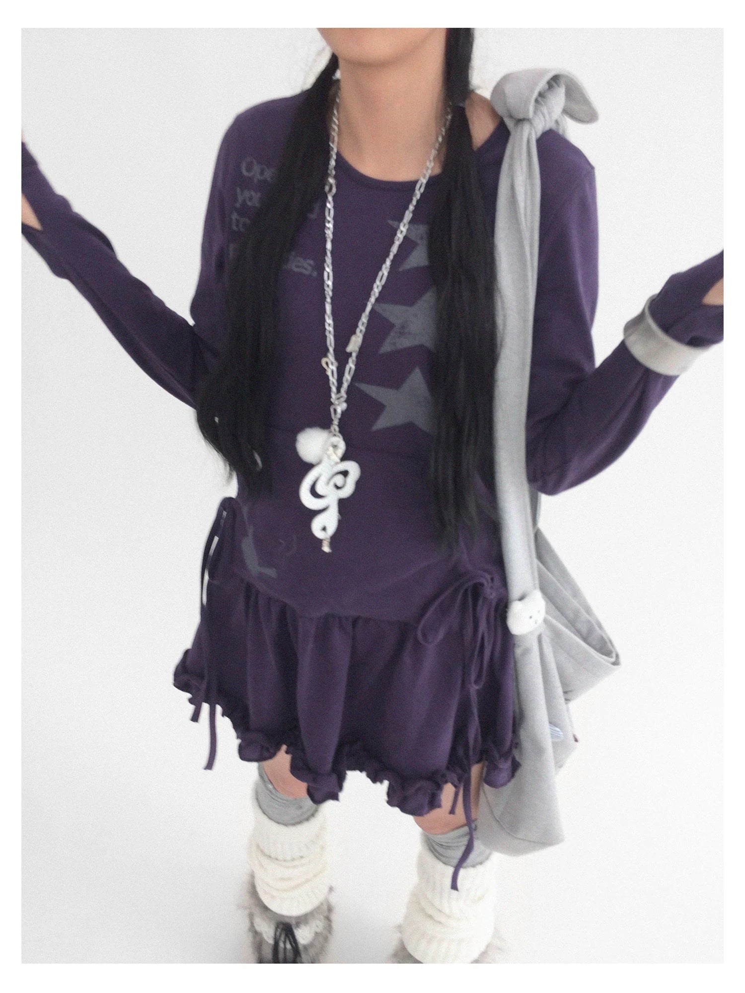 Blackberry Ruffle Print Drawstring Mini Dress