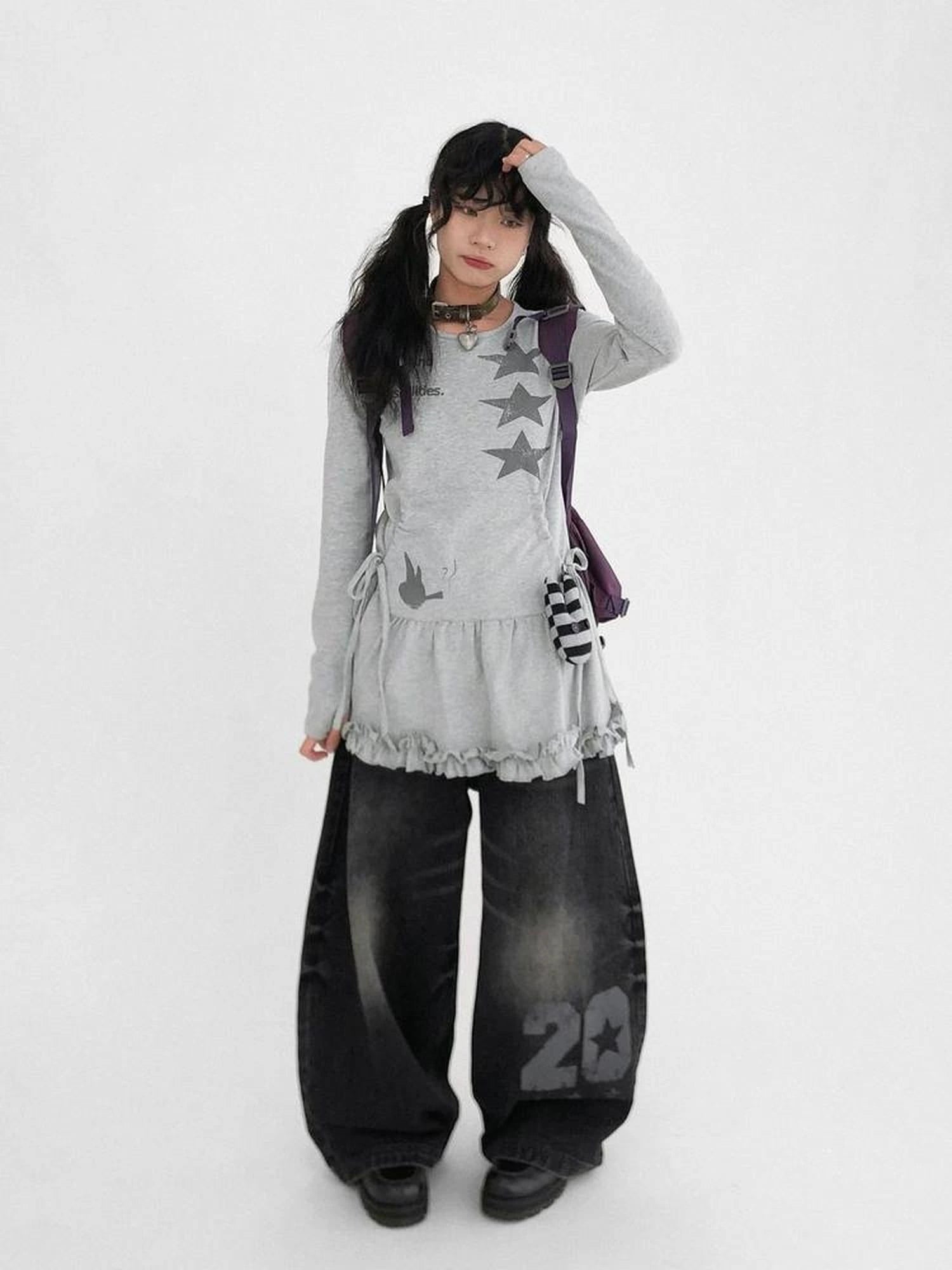 Blackberry Ruffle Print Drawstring Mini Dress