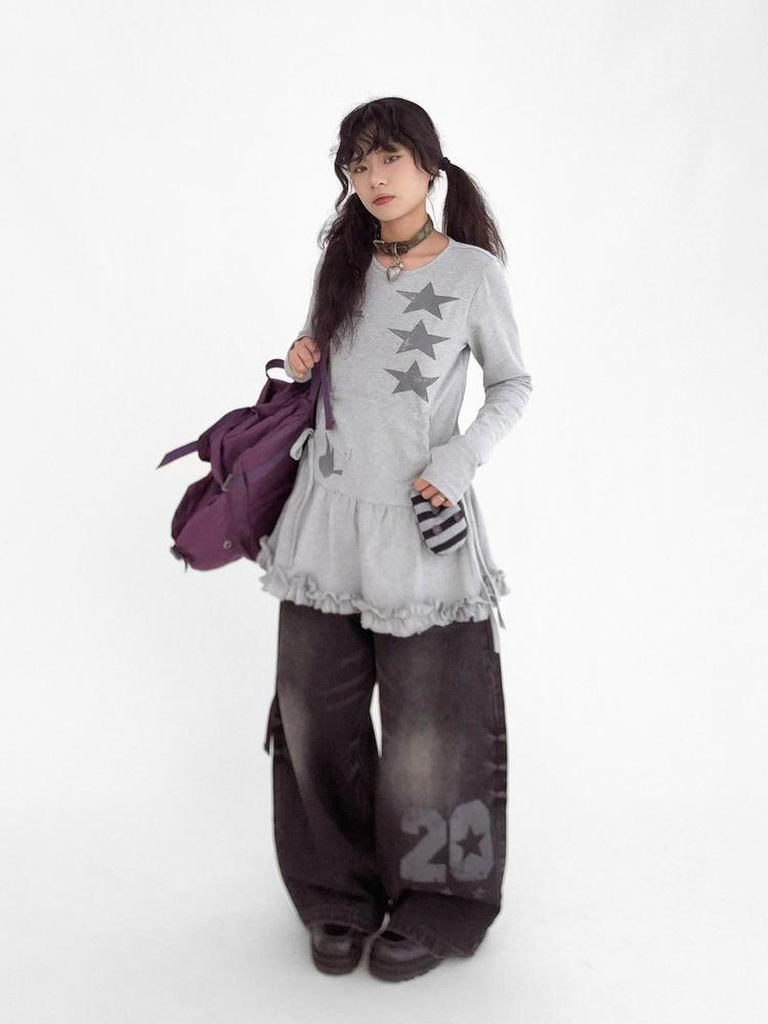 innomoood Blackberry Ruffle Print Drawstring Mini Dress