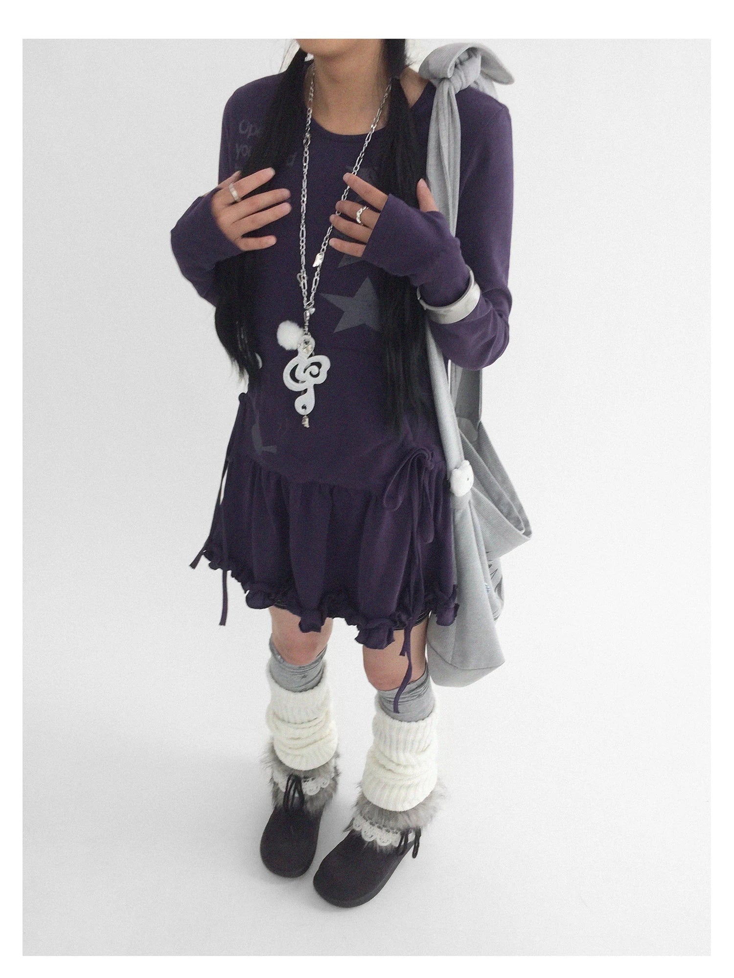 Blackberry Ruffle Print Drawstring Mini Dress