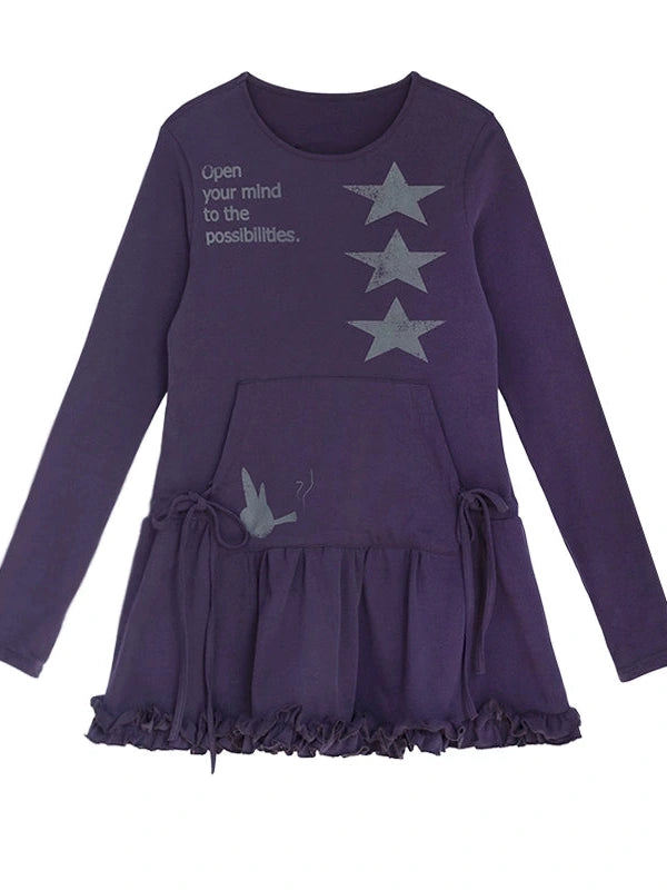 Blackberry Ruffle Print Drawstring Mini Dress