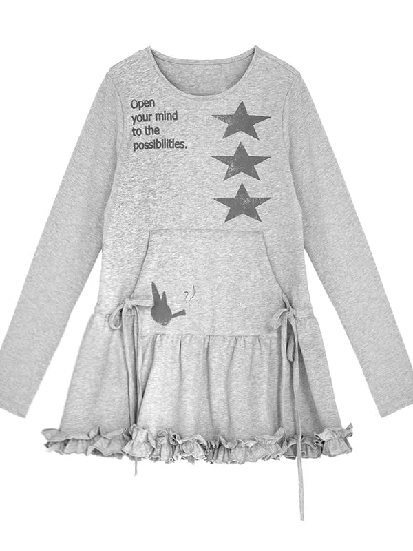 Blackberry Ruffle Print Drawstring Mini Dress