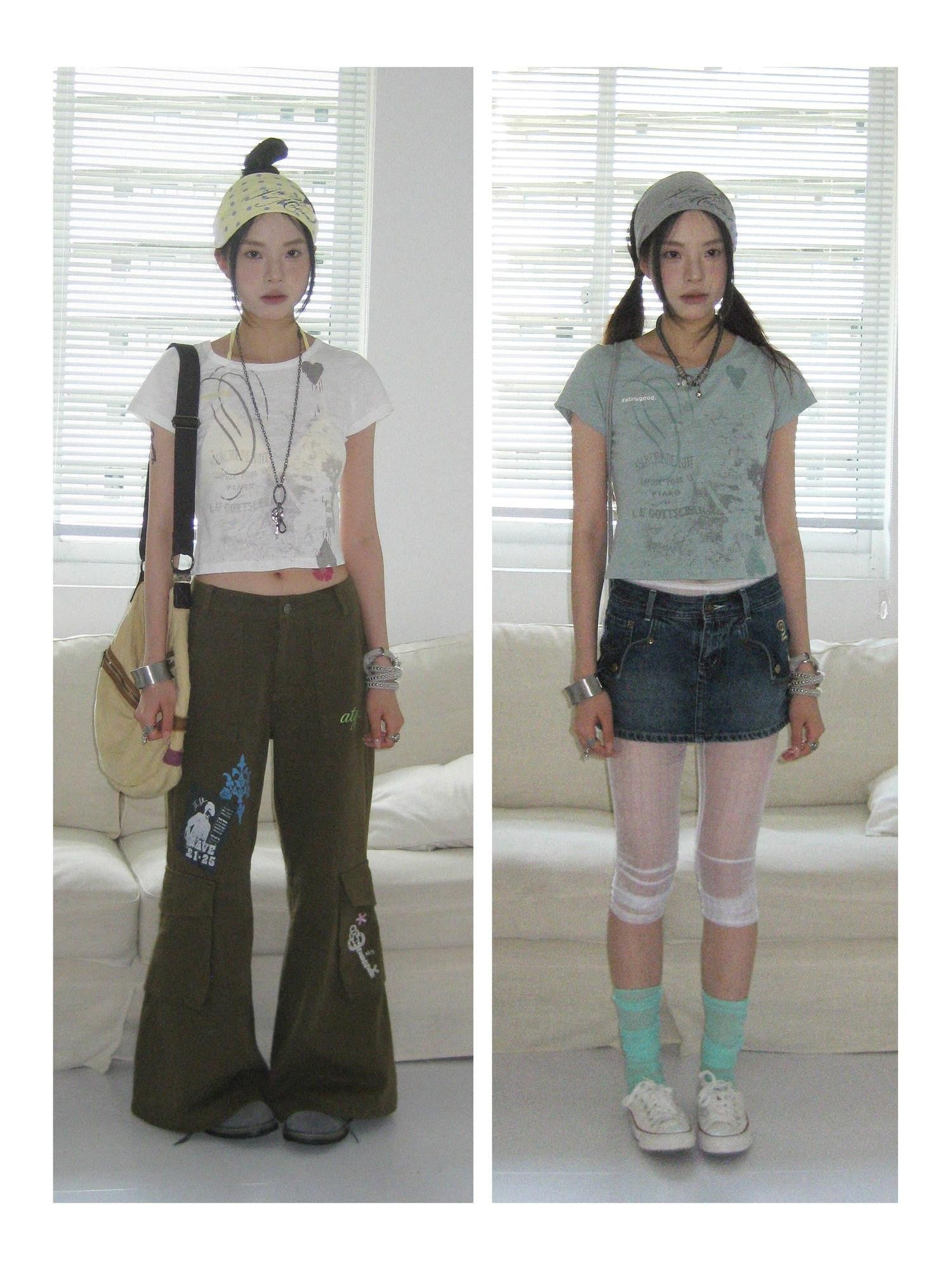 innomoood Castle Print Vintage Slim Short Women&