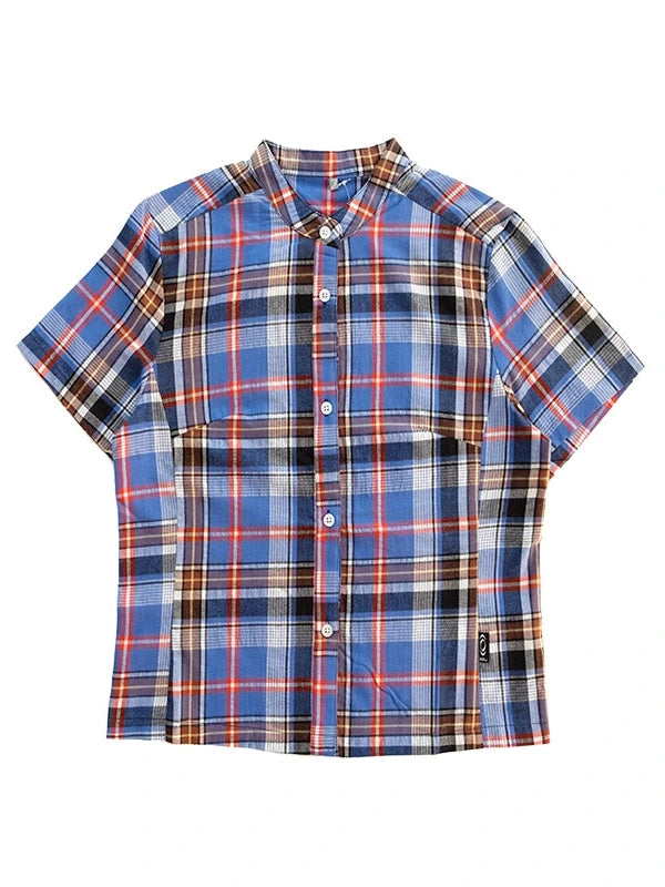 Color Block Plaid Collar Short Blouse