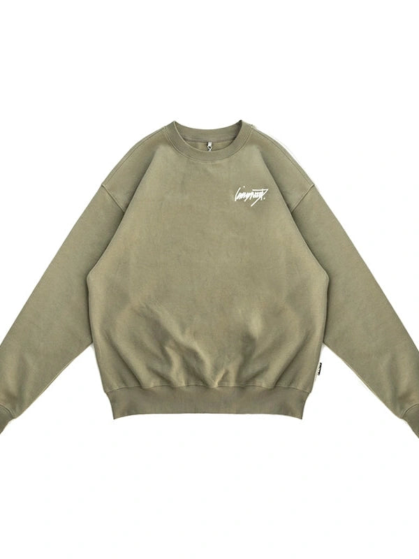 Cotton Elastic Sleeve Round Neck Embroidered Logo Sweatshirt