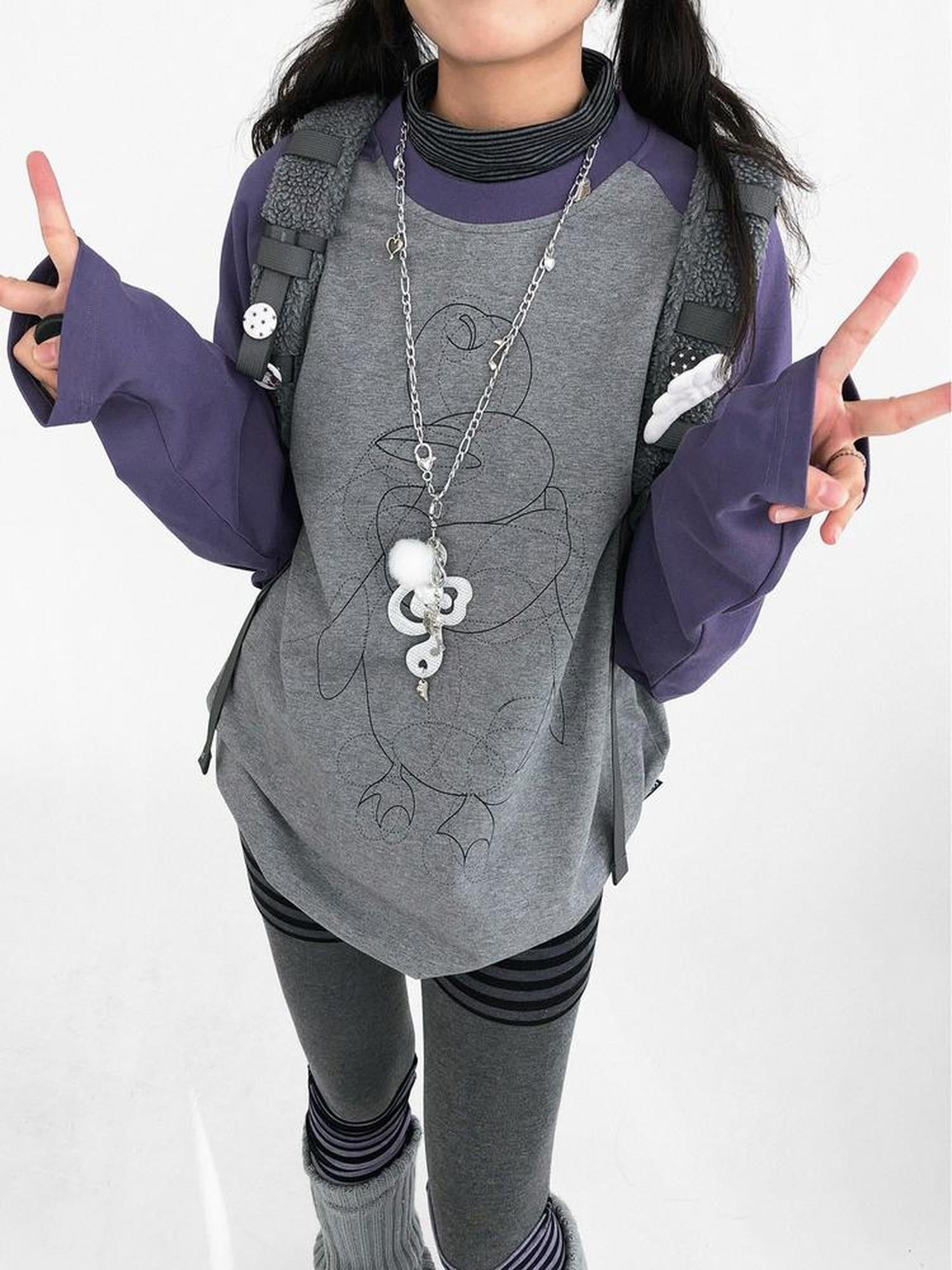 innomoood Cotton Printed Casual Loose Fit Unisex Cartoon Animal Long Sleeve T-Shirt