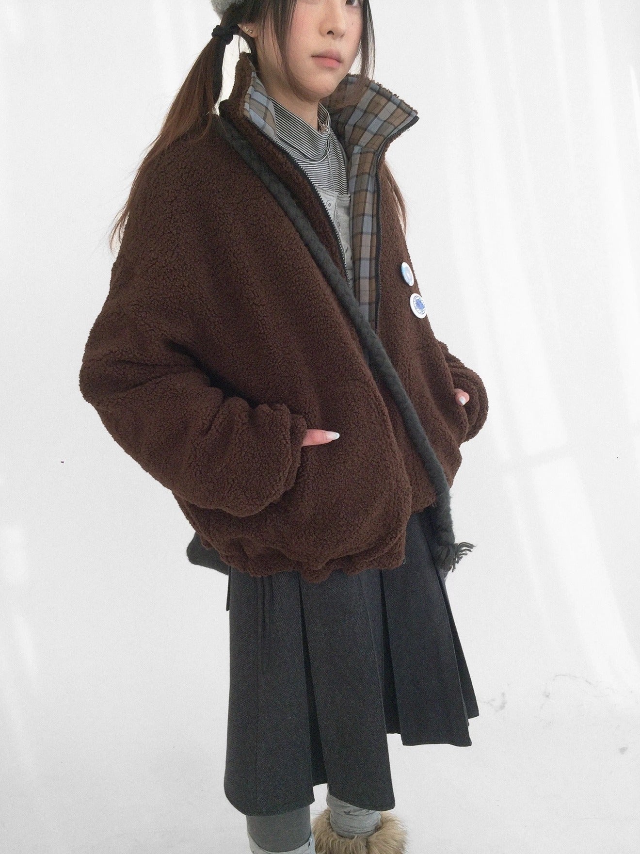 innomoood Cozy Insulated Plaid Loose Fit Hooded Commuter Women Zip Outerwear Puffer Jacket