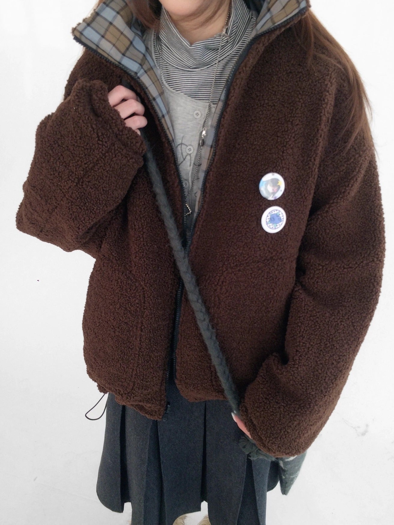 innomoood Cozy Insulated Plaid Loose Fit Hooded Commuter Women Zip Outerwear Puffer Jacket