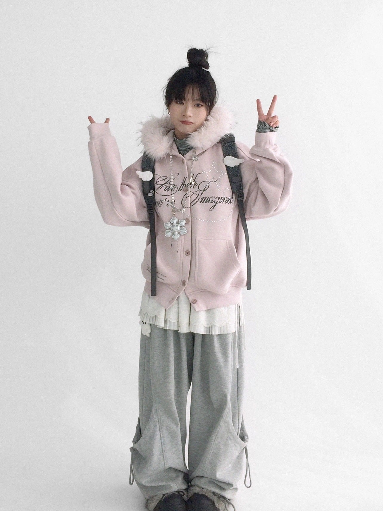 innomoood Cozy Loose Fit Hooded Cardigan Commuter Women Long Sleeve Button Hoodies