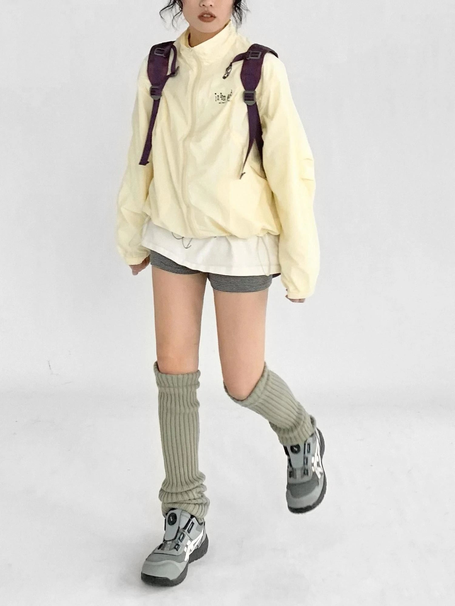 Creamy Yellow Arc Seam Nylon Sun Protective Oversized Jacket