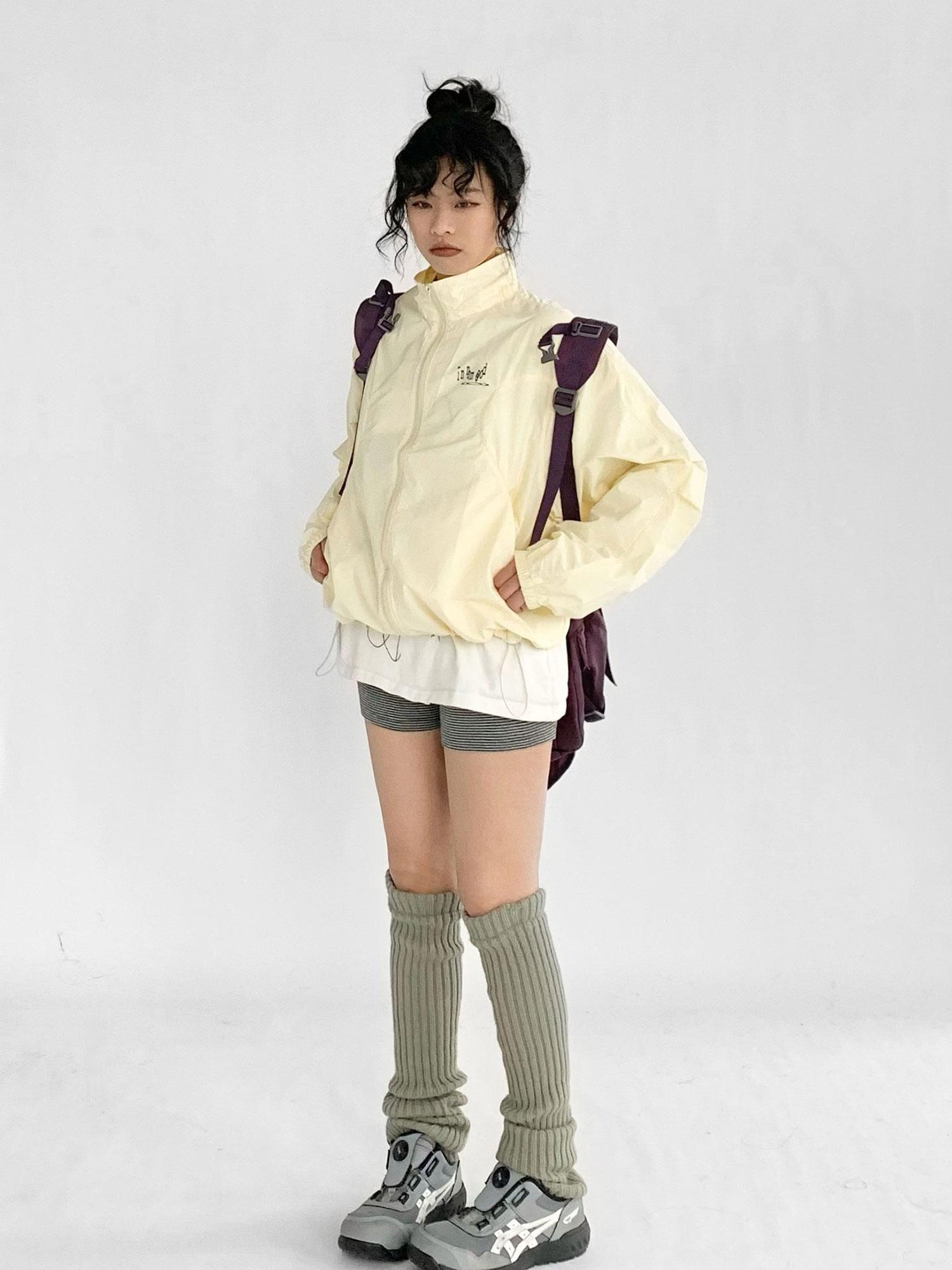 innomoood Creamy Yellow Arc Seam Nylon Sun Protective Oversized Jacket