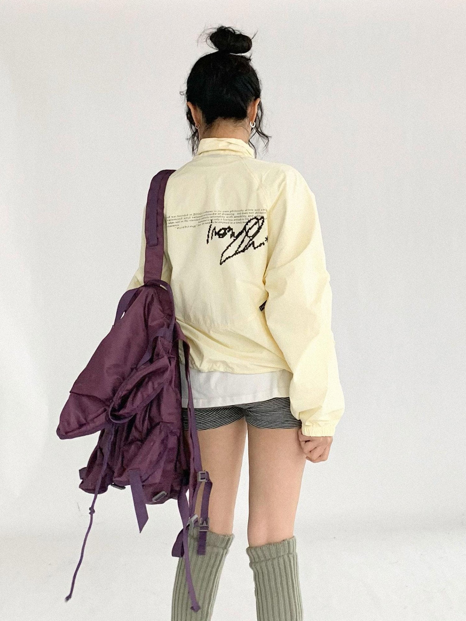 innomoood Creamy Yellow Arc Seam Nylon Sun Protective Oversized Jacket