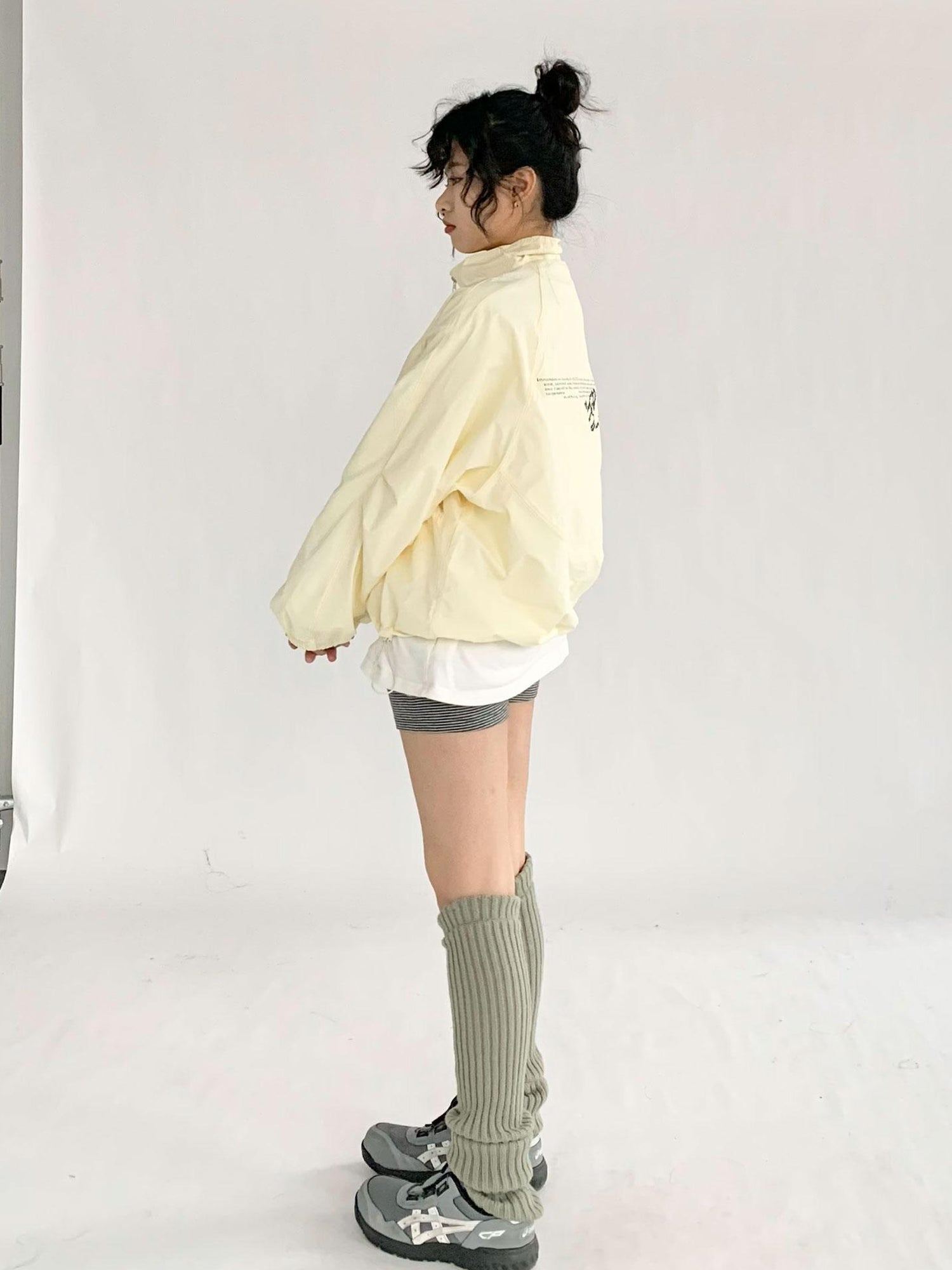 innomoood Creamy Yellow Arc Seam Nylon Sun Protective Oversized Jacket