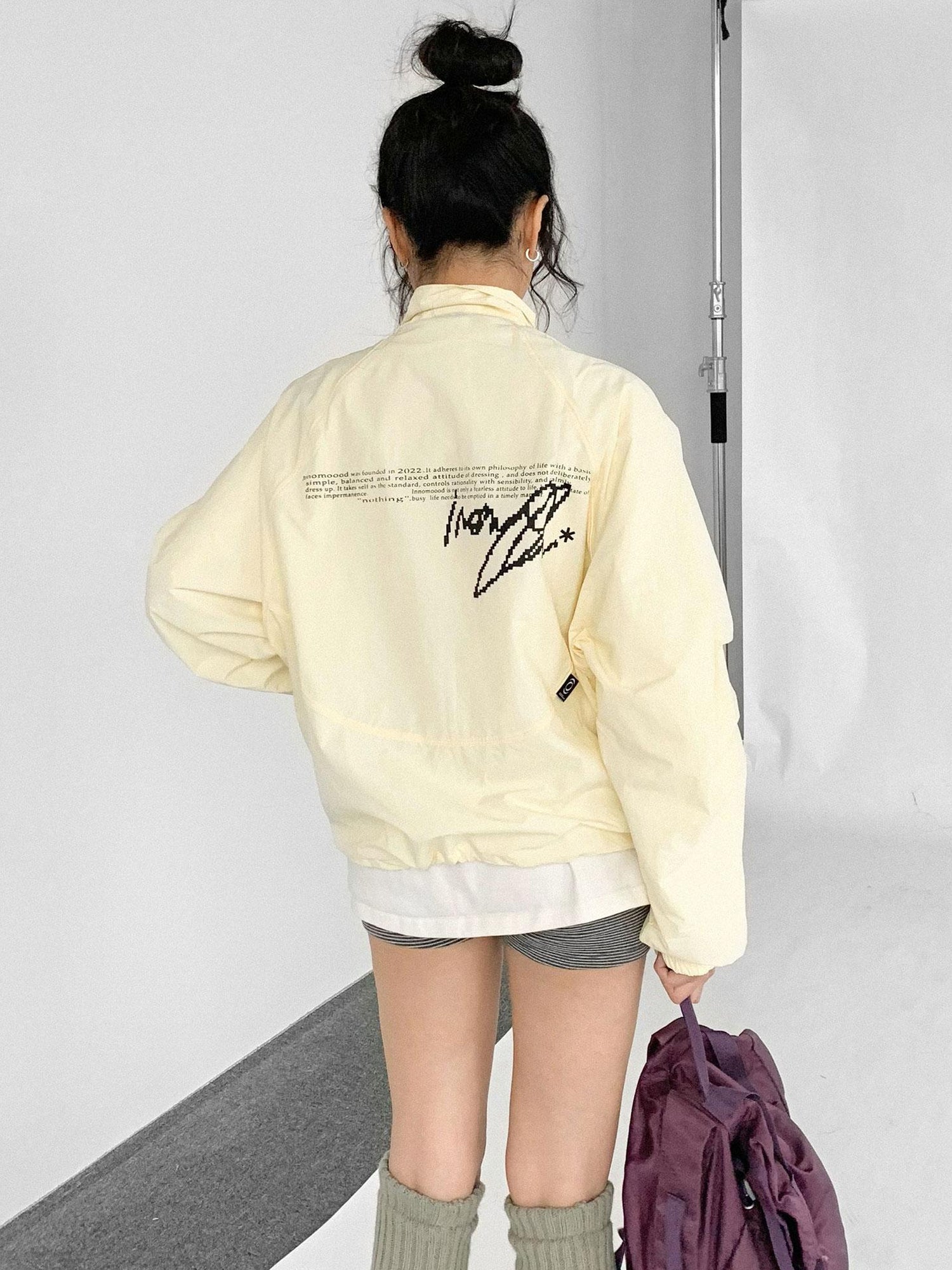 innomoood Creamy Yellow Arc Seam Nylon Sun Protective Oversized Jacket