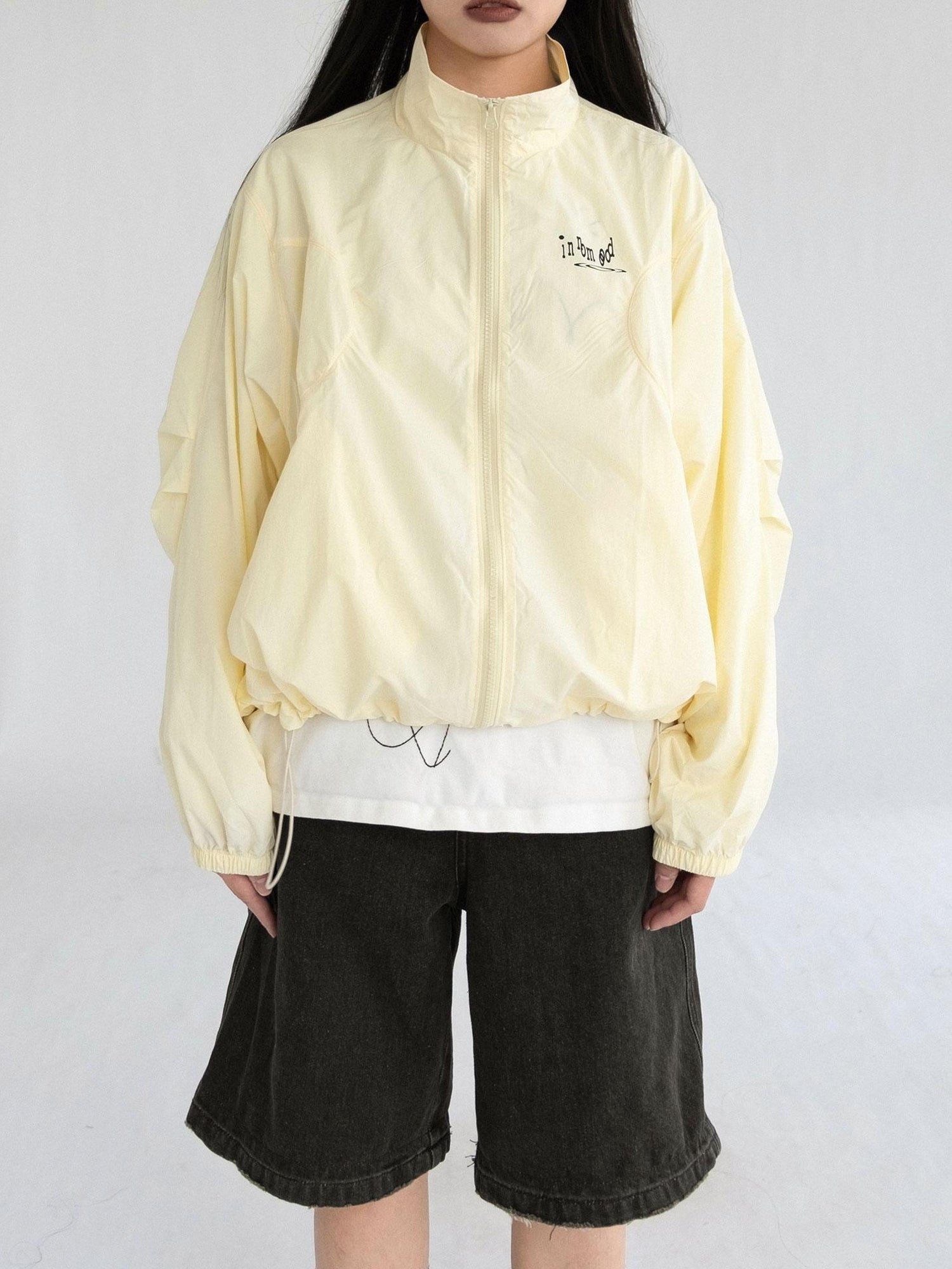 innomoood Creamy Yellow Arc Seam Nylon Sun Protective Oversized Jacket