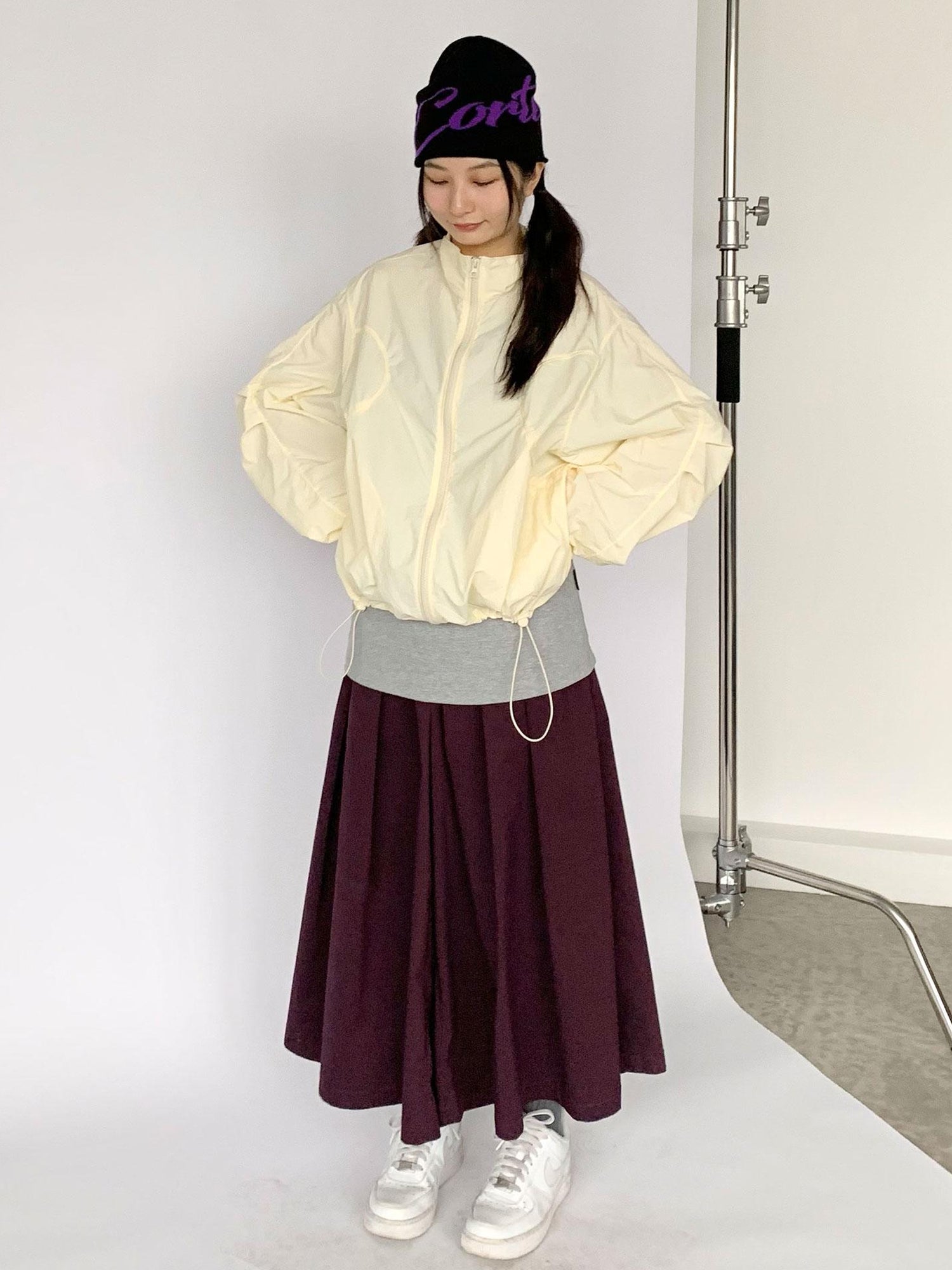 innomoood Creamy Yellow Arc Seam Nylon Sun Protective Oversized Jacket