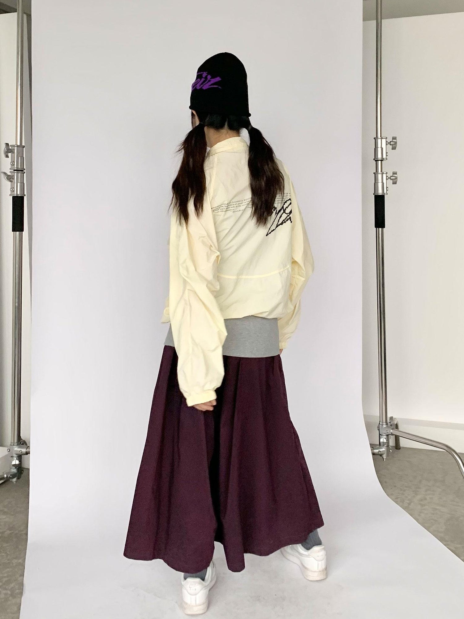innomoood Creamy Yellow Arc Seam Nylon Sun Protective Oversized Jacket