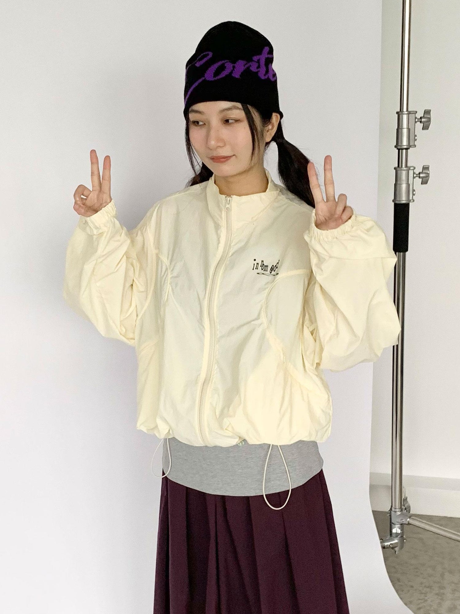 innomoood Creamy Yellow Arc Seam Nylon Sun Protective Oversized Jacket