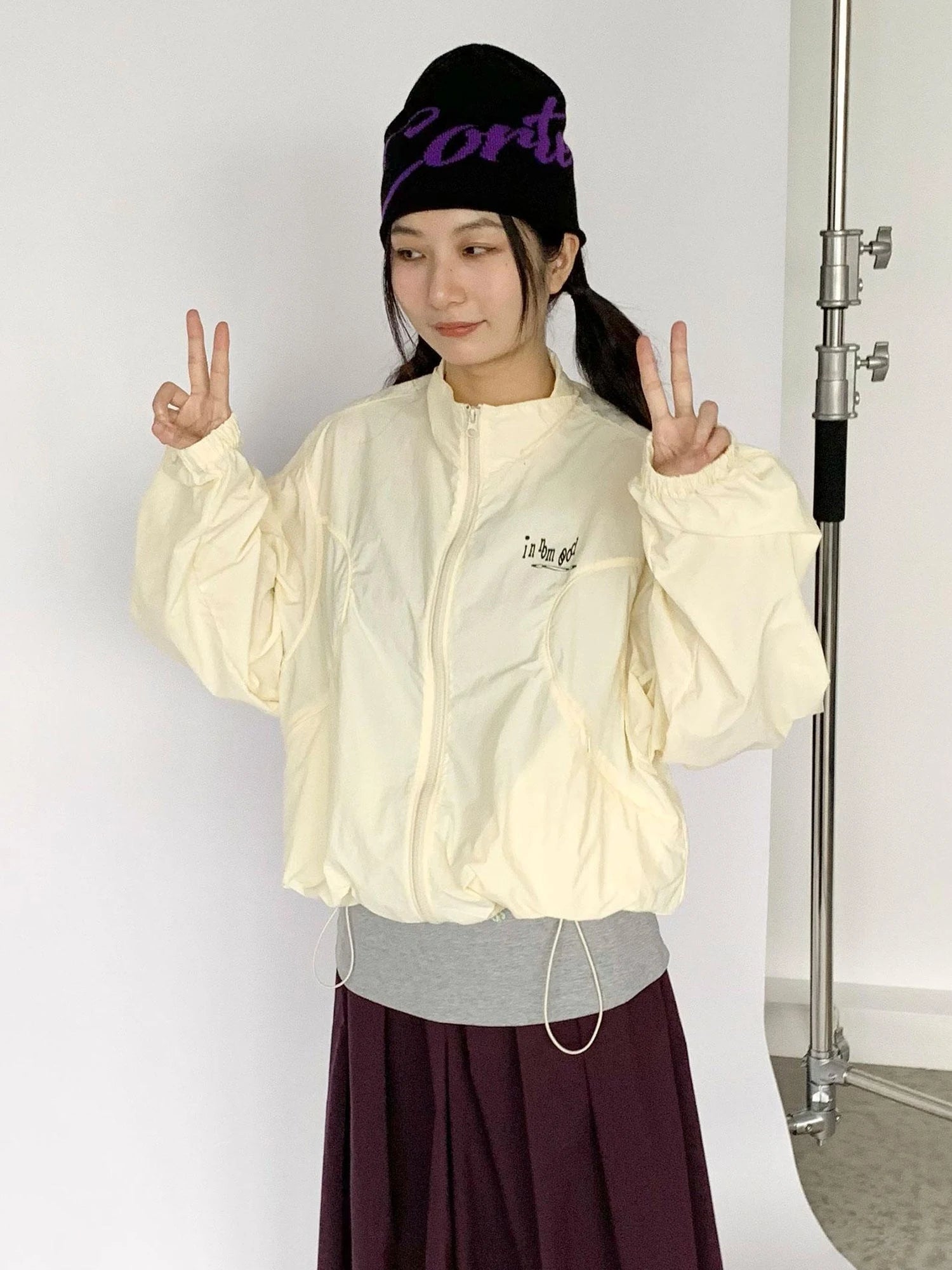 Creamy Yellow Arc Seam Nylon Sun Protective Oversized Jacket